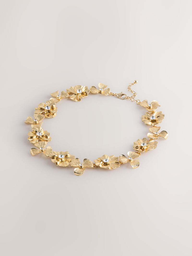 Necklace gold tone floral sparkle - British product