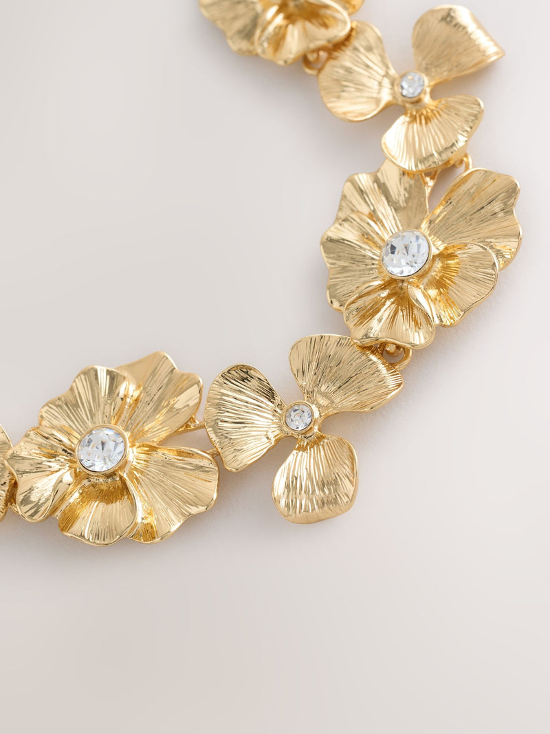 Necklace gold tone floral sparkle - British product