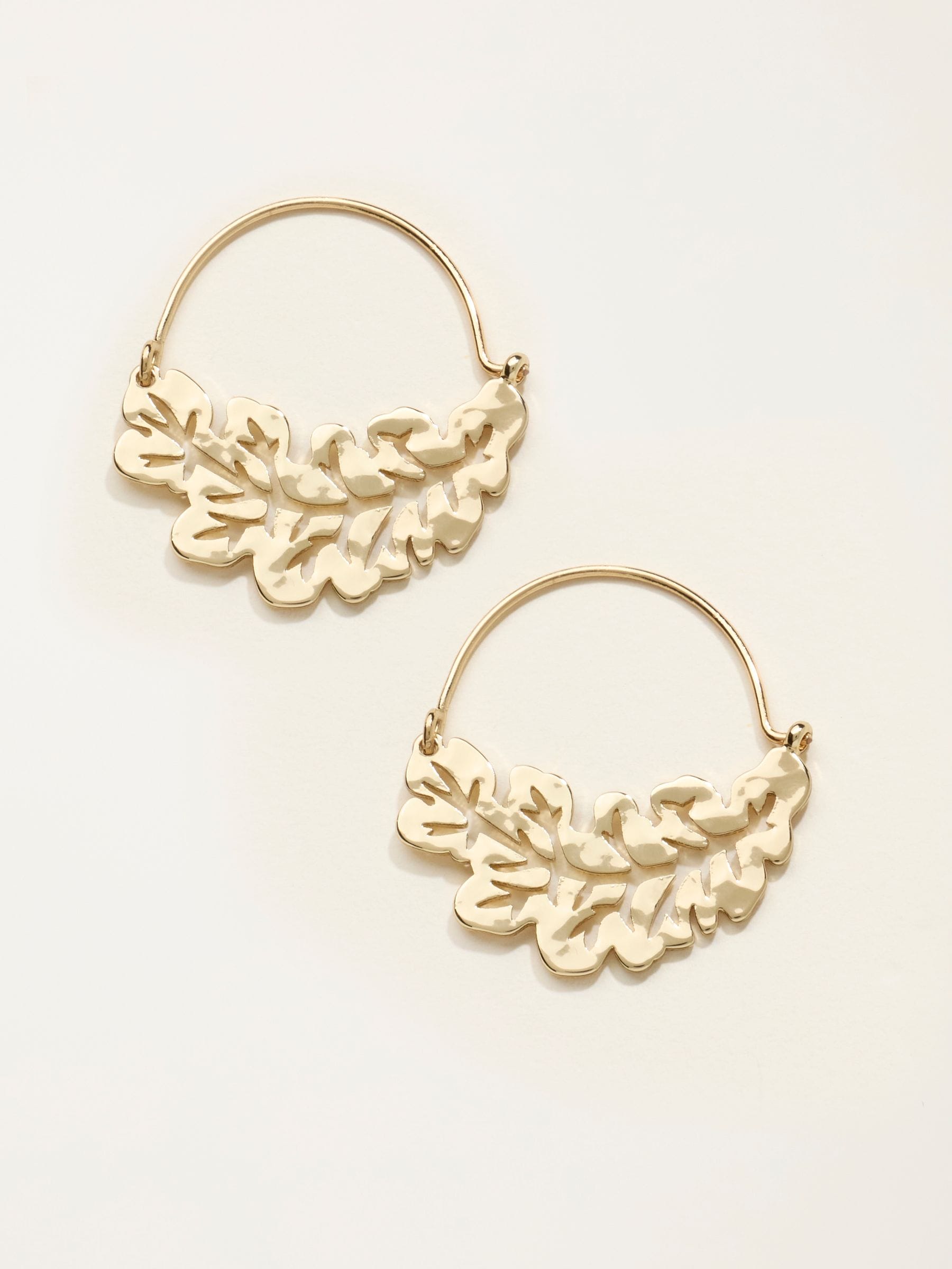FatFace leaf hoop earrings gold tone 3cm, UK version