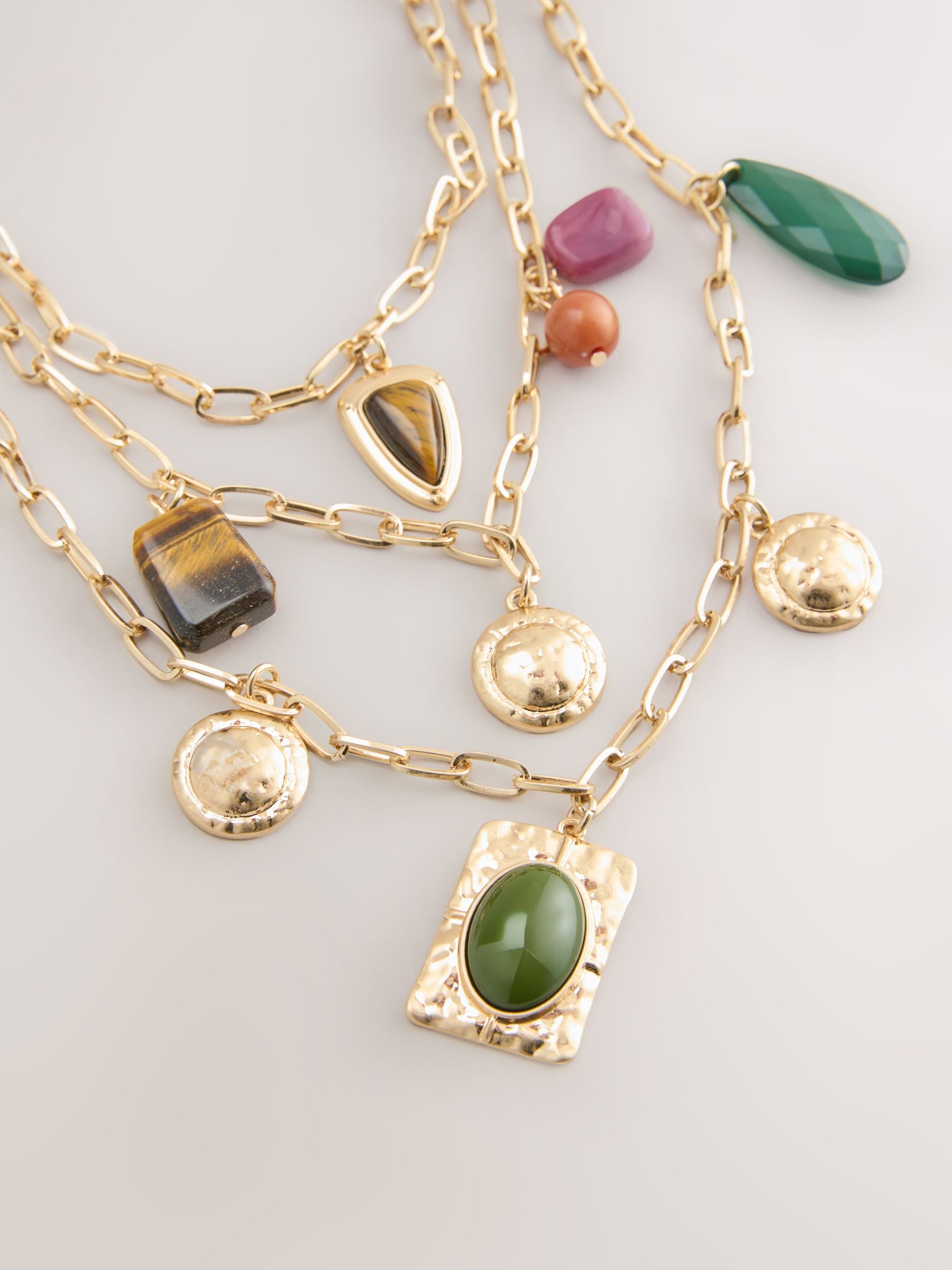 Gold tone three-layer charm chain necklace, UK version