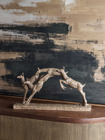 Next Libra Interiors Brown Rustic Woodland Leaping Fawns Decorative Sculpture- Buy online at McGrocer