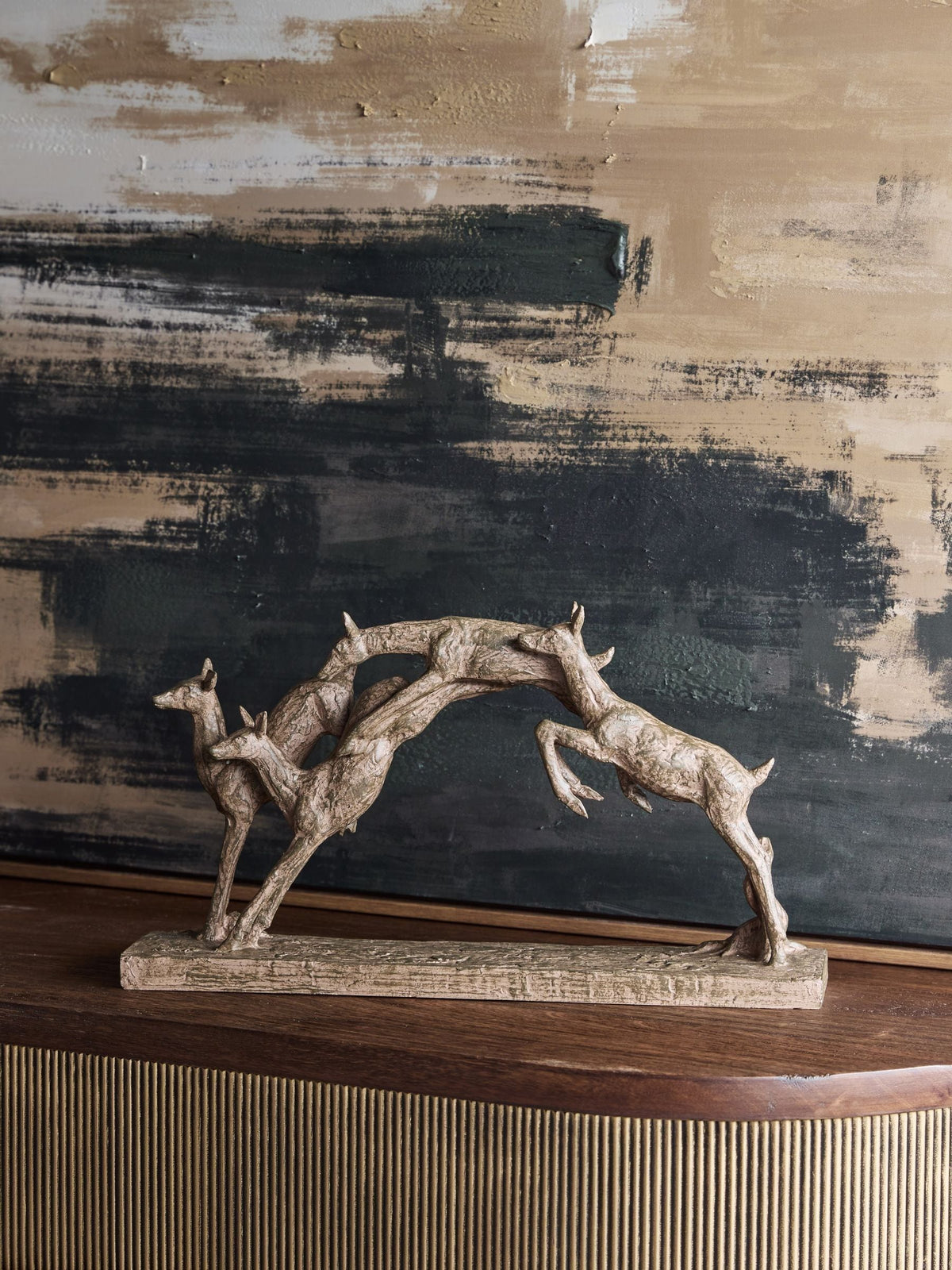 Libra Interiors leaping fawns sculpture (British brand)