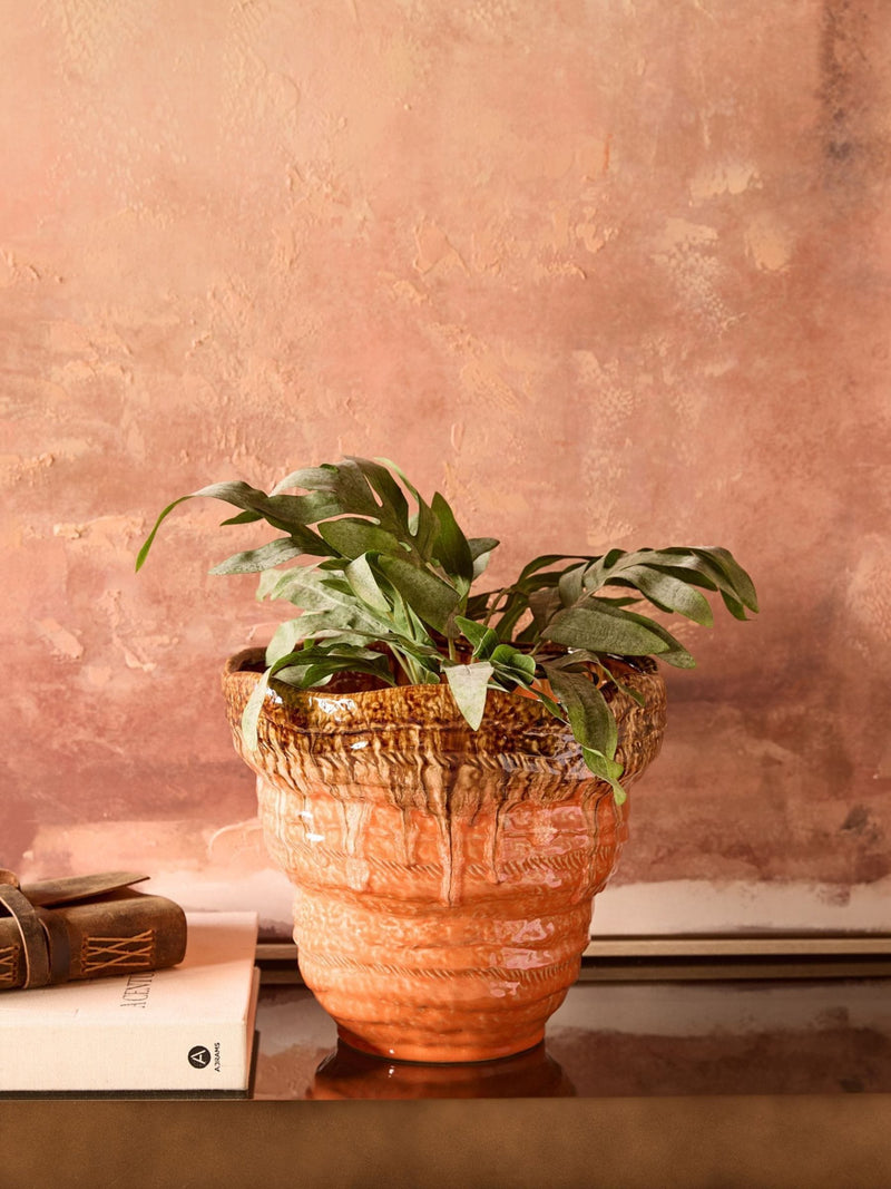 Libra Interiors orange Ibiza reactive glaze large planter, UK version