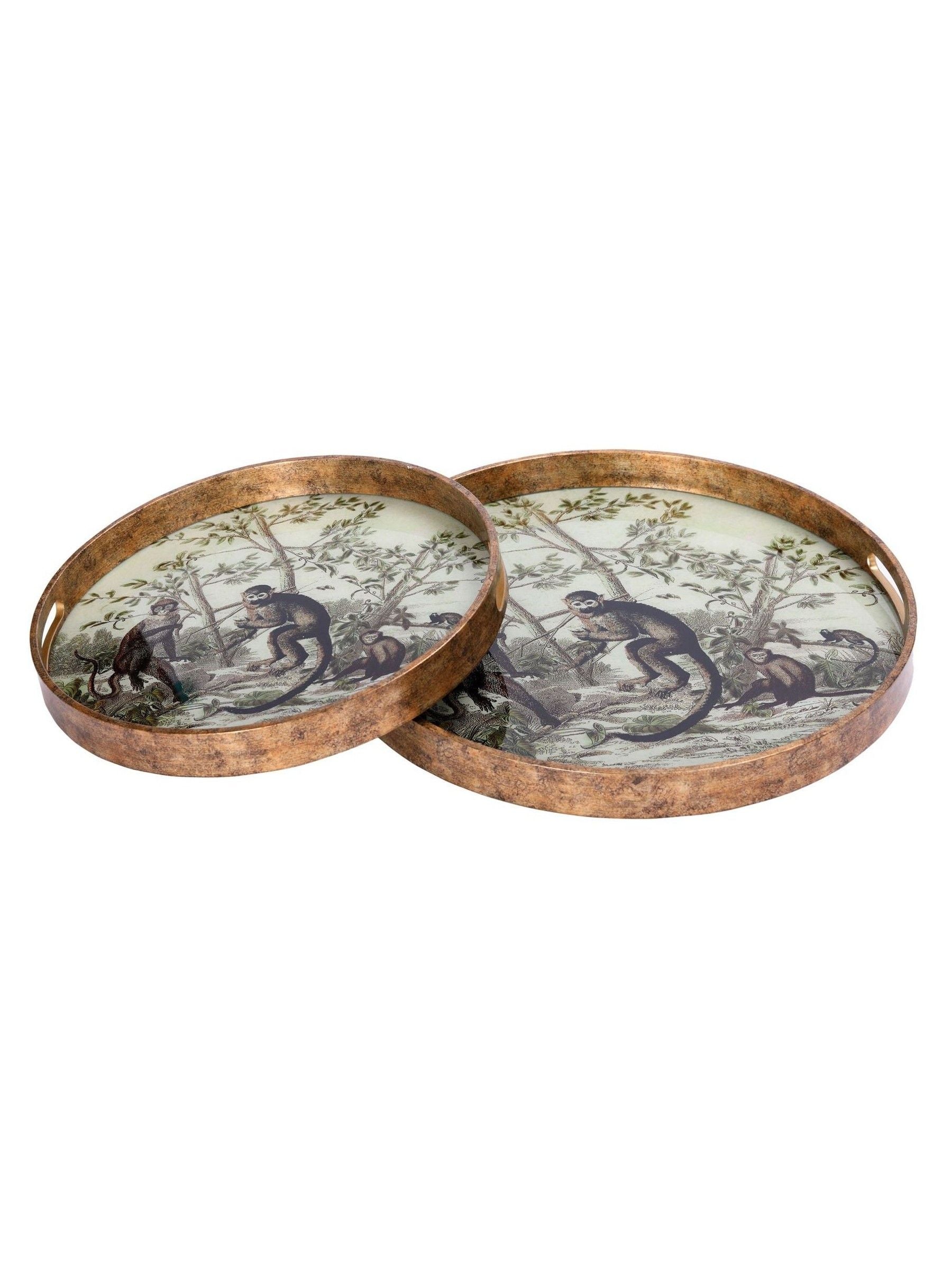 Libra Interiors cream monkey jungle decorative trays set (British brand)