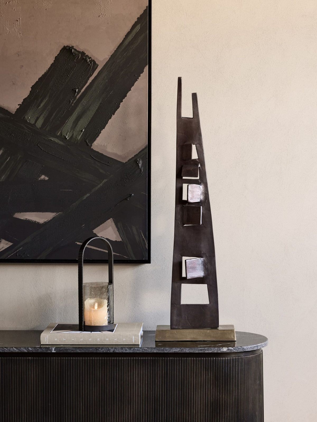 Libra Interiors Bronze Cairns abstract sculpture 92cm tall, UK version