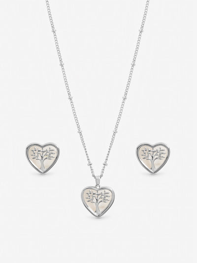 Next Inicio Sterling Silver Plated Mother of Pearl Tree of Love Heart Jewellery Set- Buy online at McGrocer