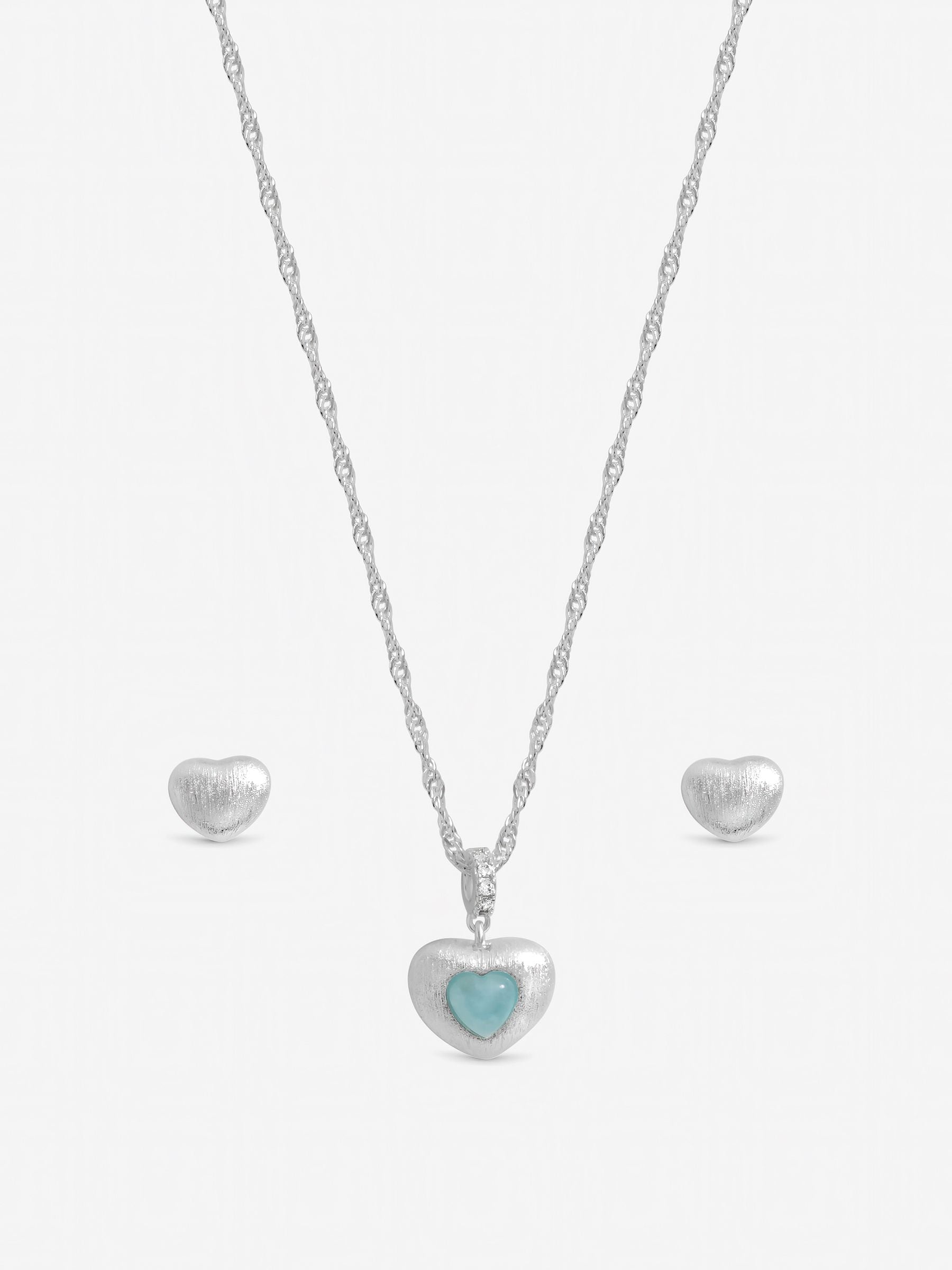 Inicio silver satin heart set necklace and earrings (British brand)