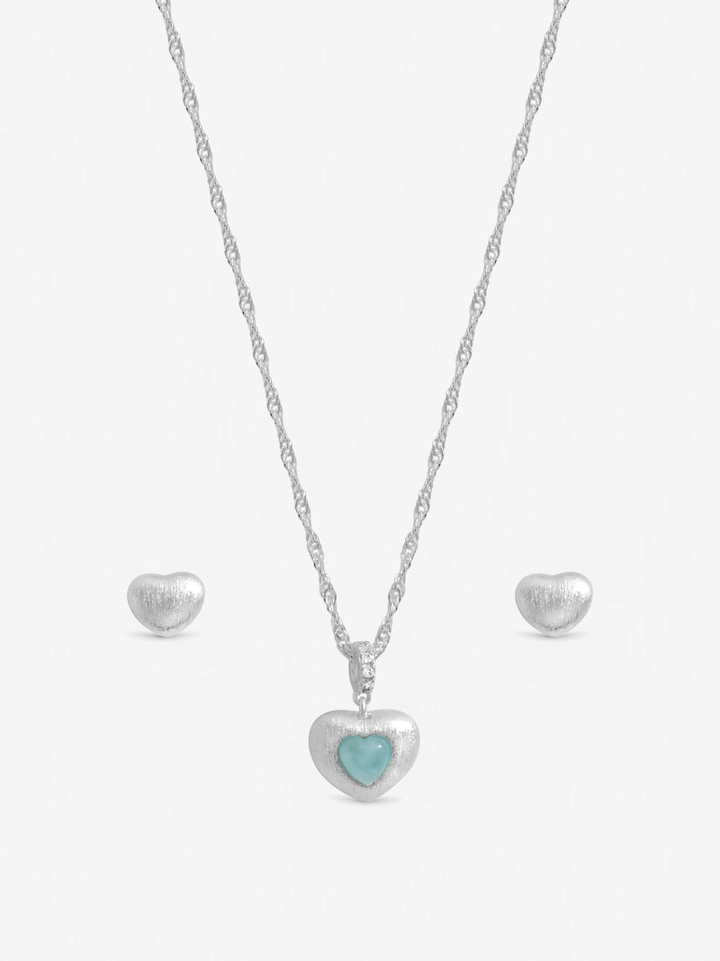 Inicio silver satin heart set necklace and earrings (British brand)