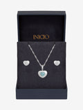 Inicio silver satin heart set necklace and earrings (British brand)