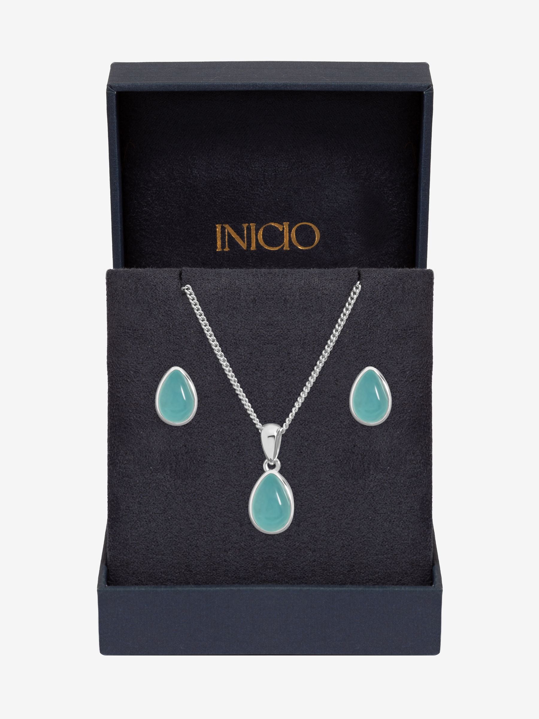 Inicio turquoise peardrop jewellery set in gift box (British brand)