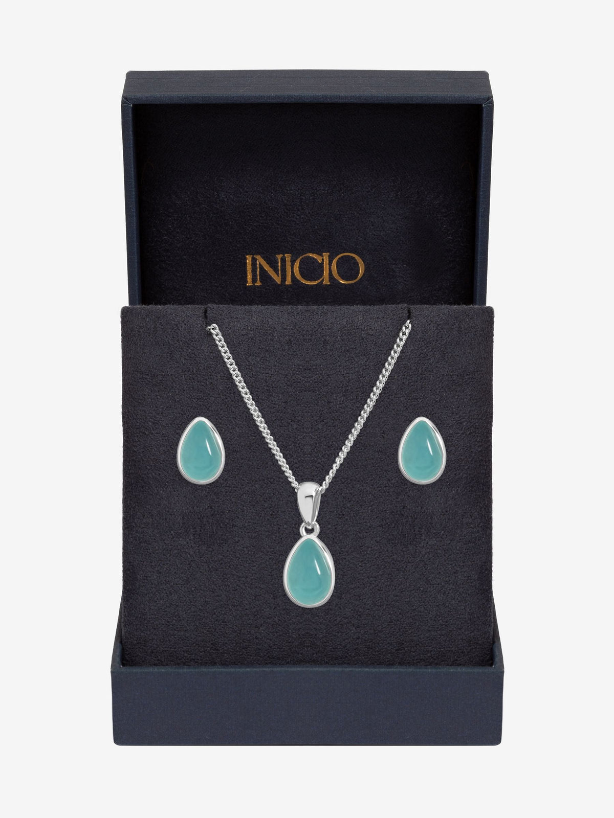 Inicio turquoise peardrop jewellery set in gift box (British brand)