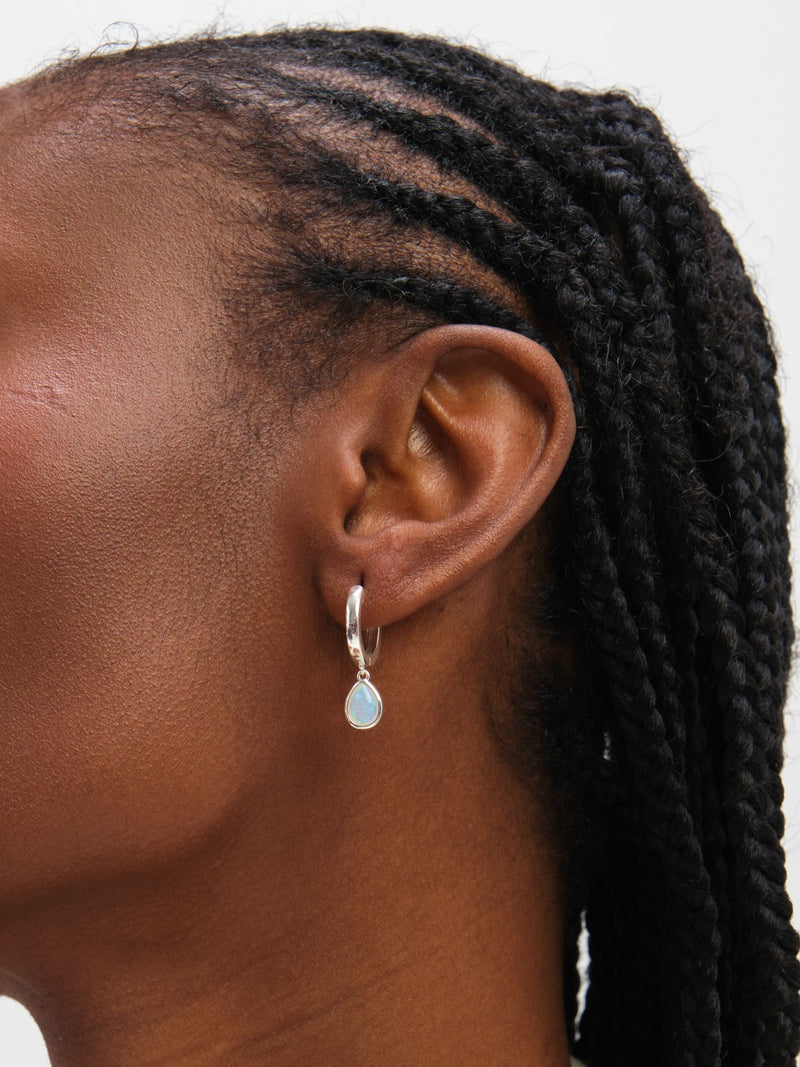 Inicio sterling silver opal peardrop charm hoops (British brand)