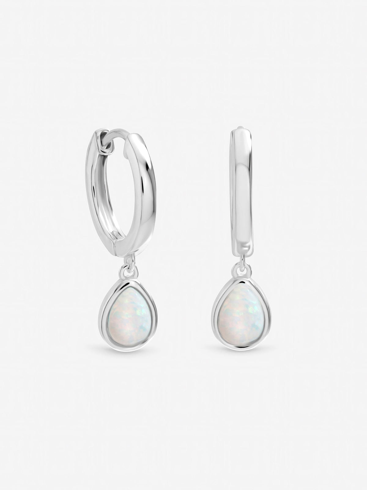 Inicio sterling silver opal peardrop charm hoops (British brand)