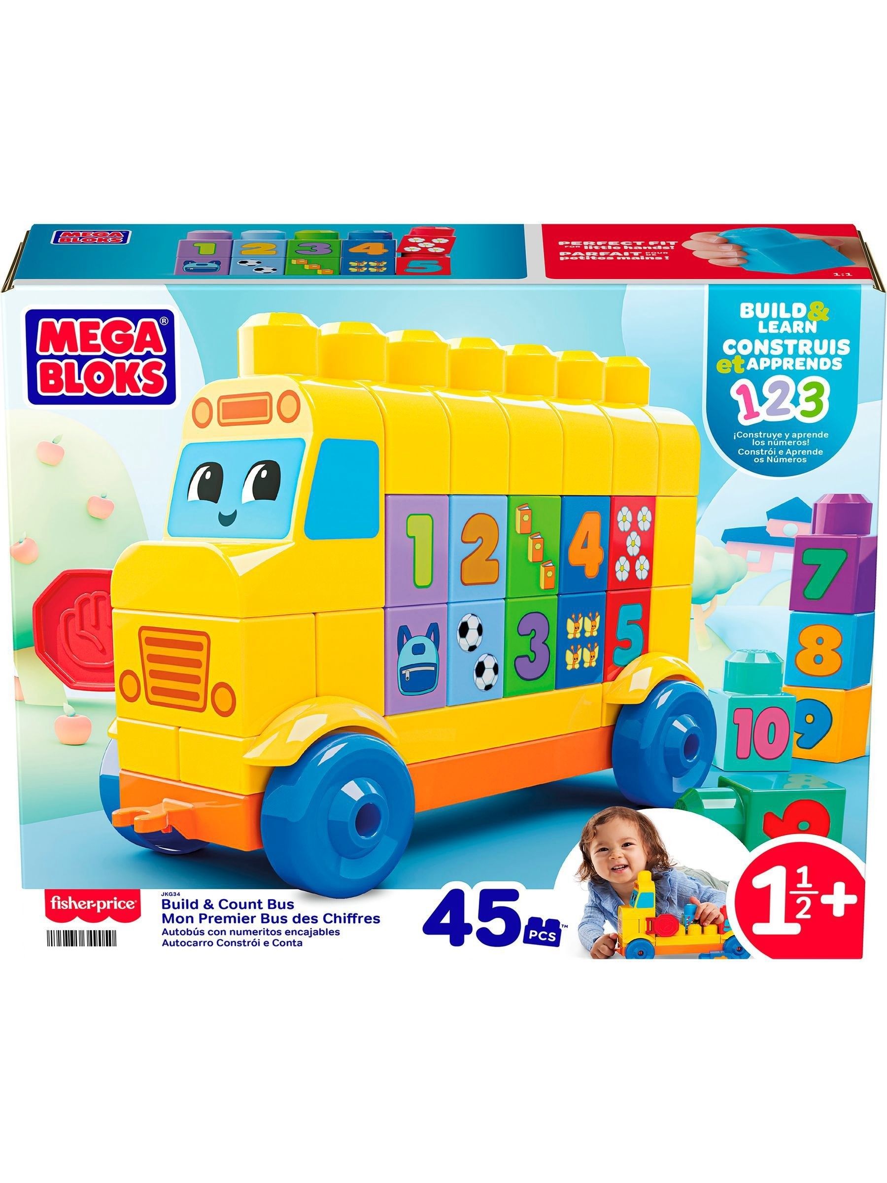 Mega Bloks Build & Count Bus toddler toy 45 pieces, imported from the UK