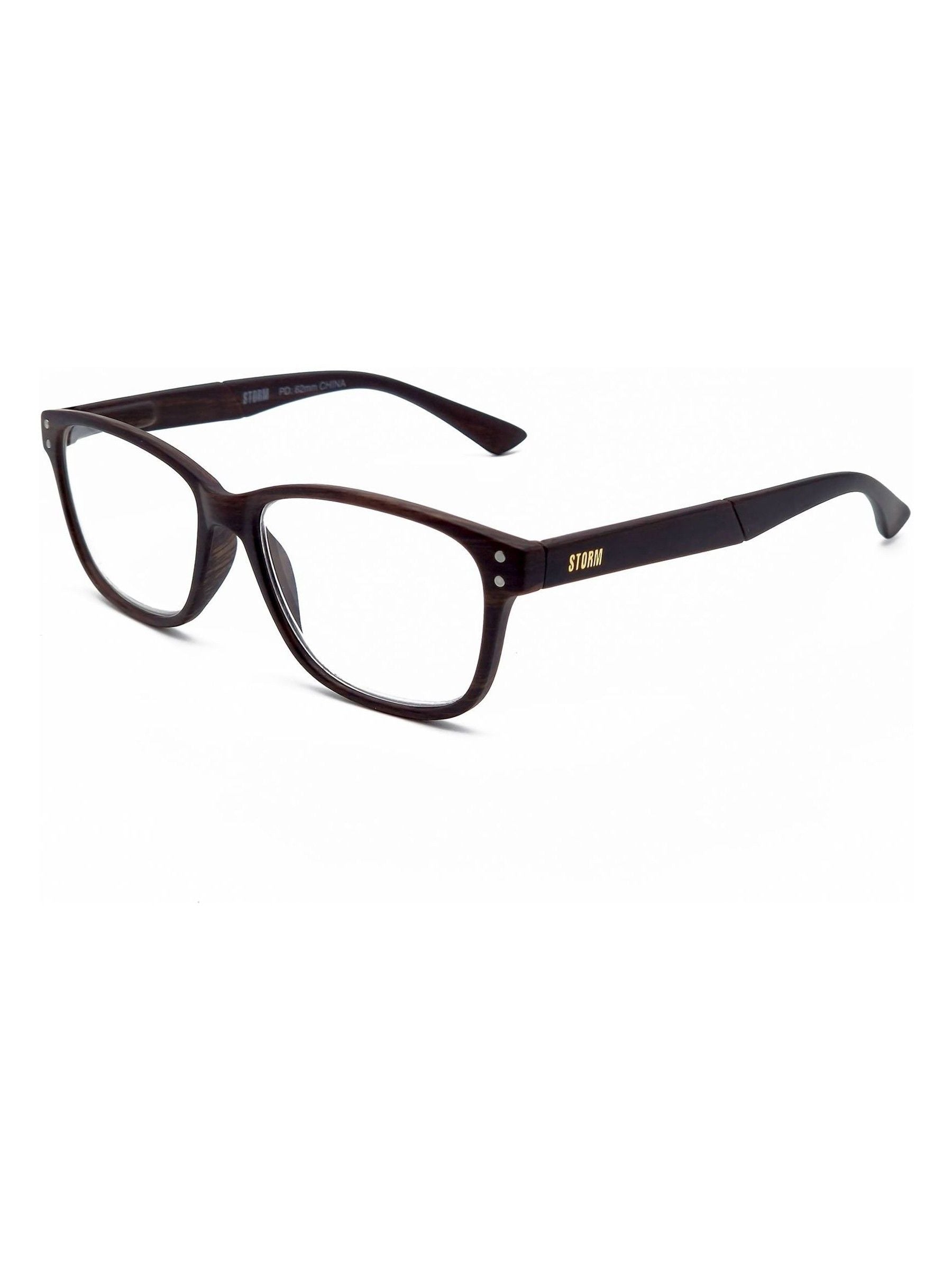 Storm Brown Wood Effect D Frame reading glasses, imported from the UK