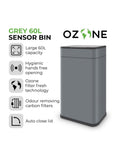 Tower grey ozone 60L sensor stainless steel bin (British brand)