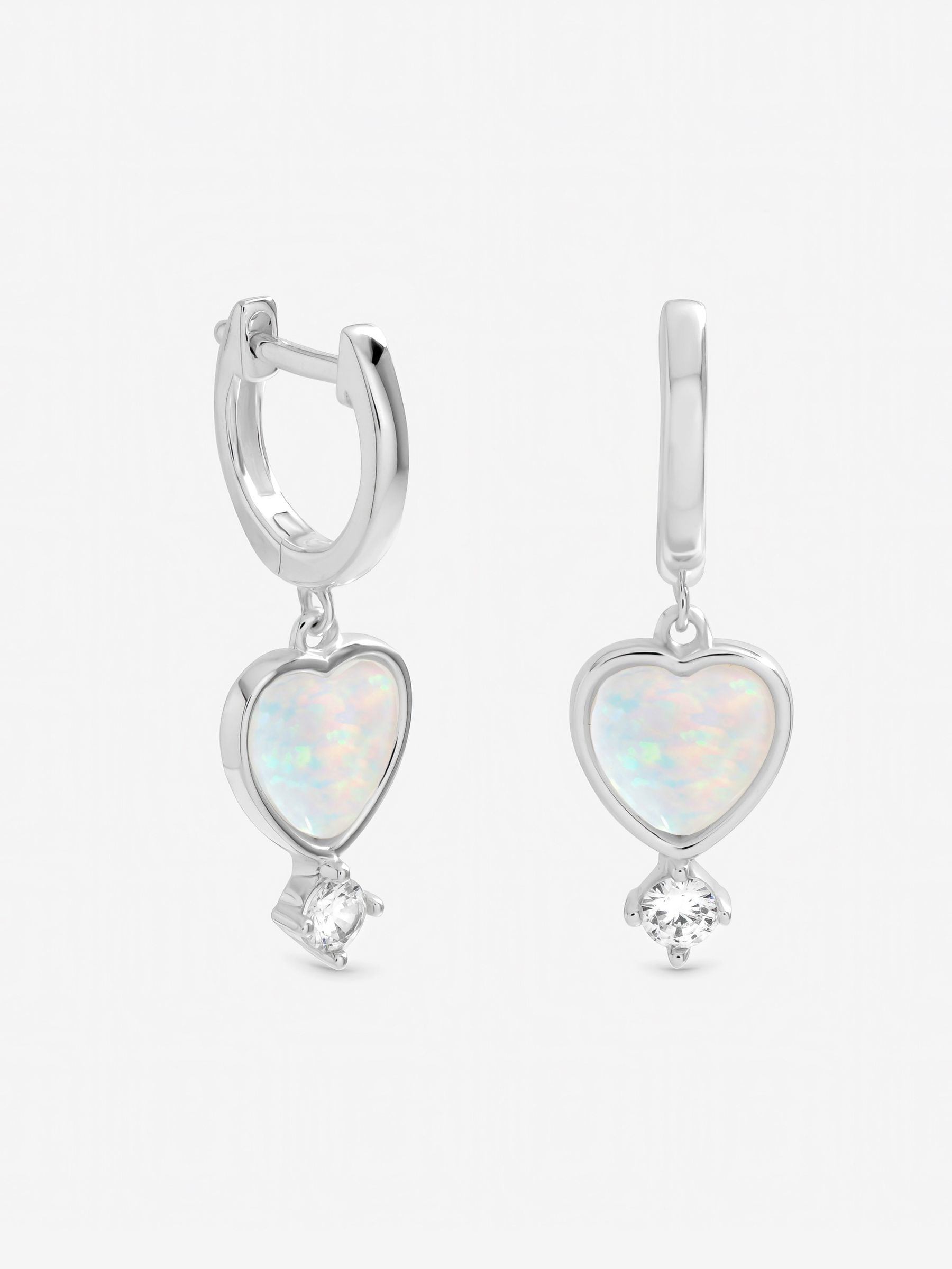 Inicio sterling silver opal heart charm earrings 12.5mm - British product