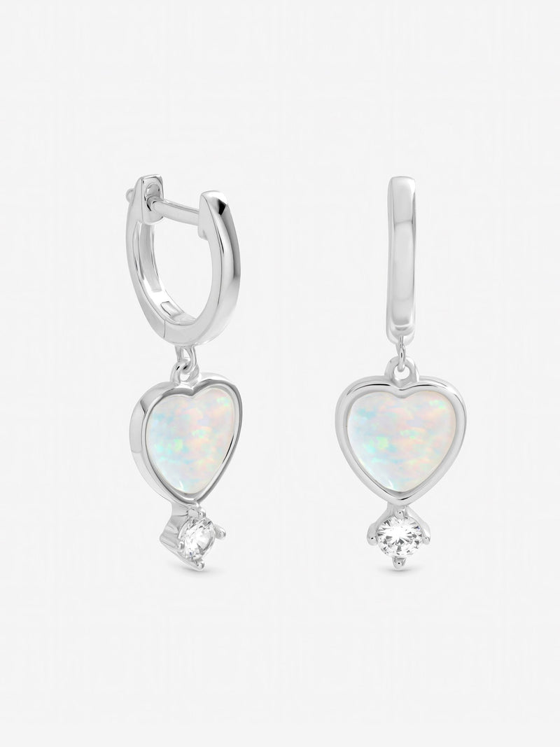 Inicio sterling silver opal heart charm earrings 12.5mm - British product