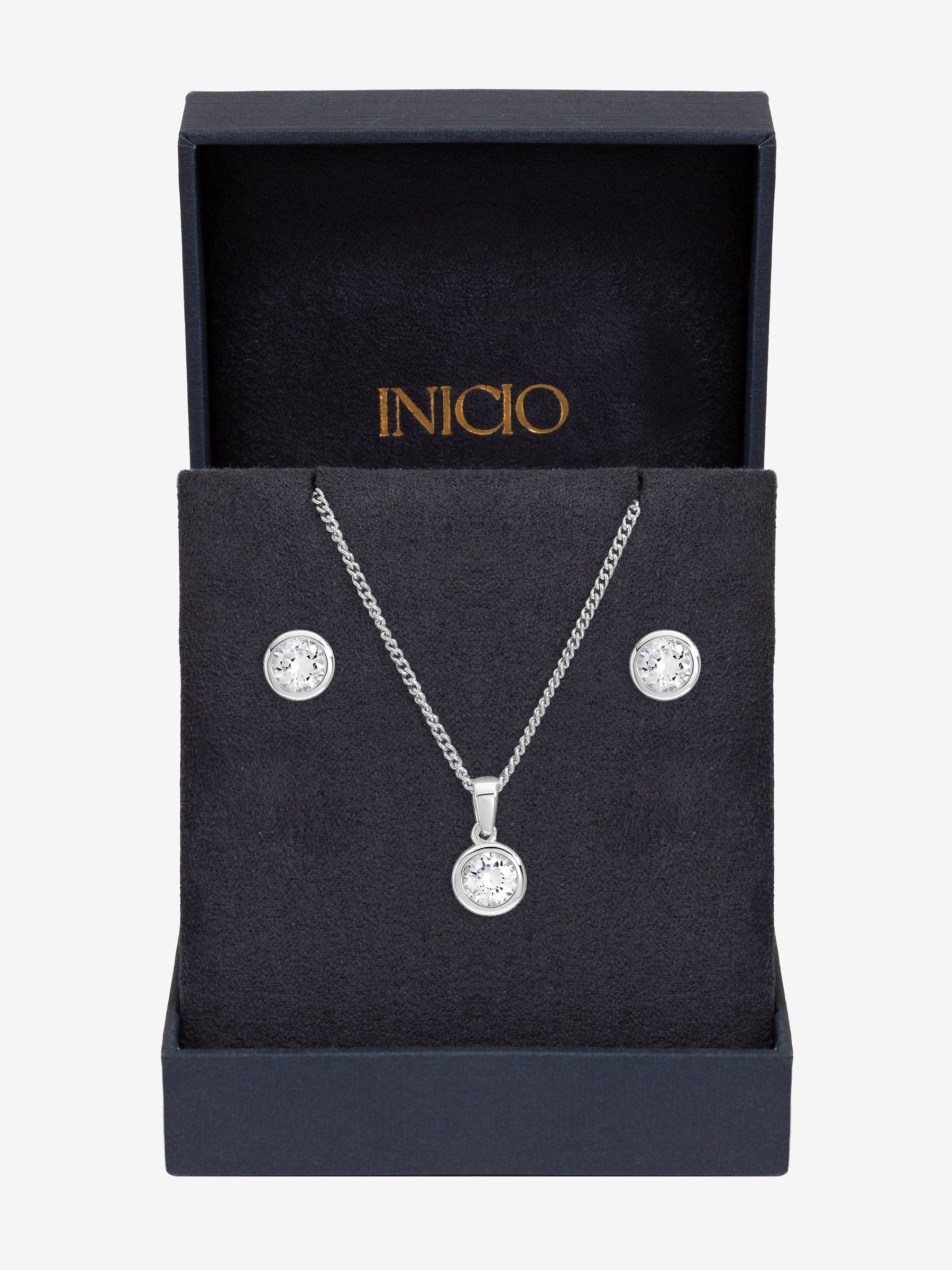 Inicio cubic zirconia bezel set necklace and earrings (British brand)