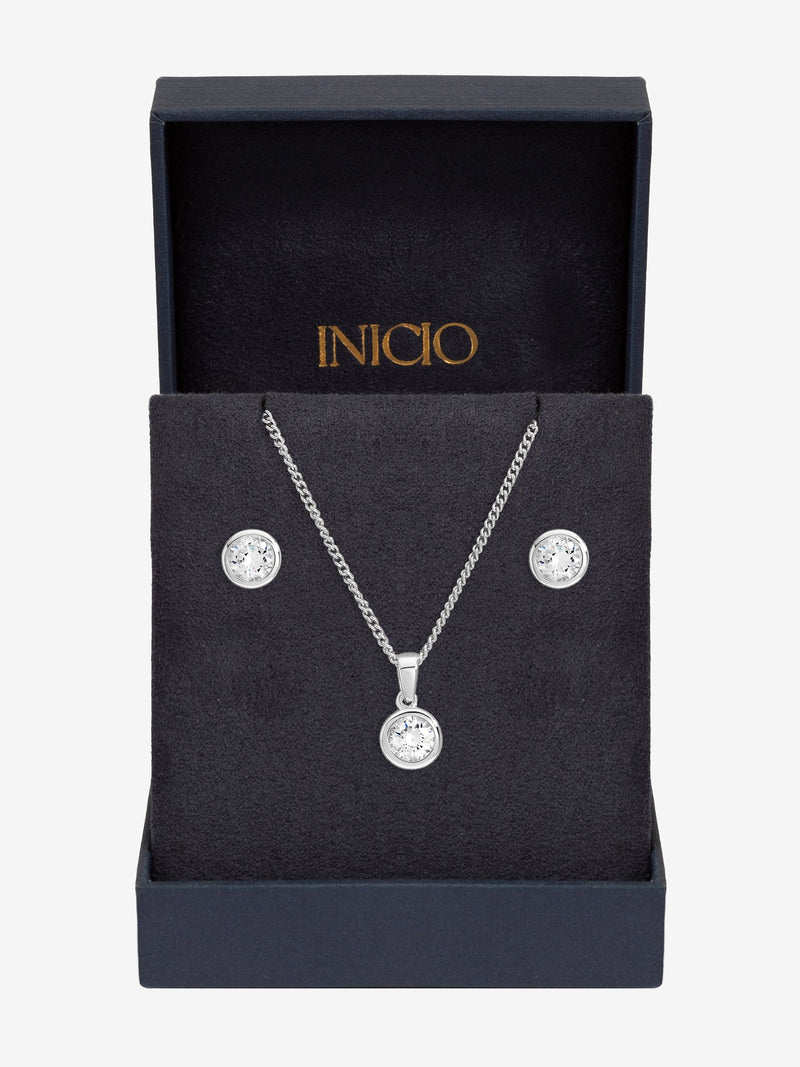 Inicio cubic zirconia bezel set necklace and earrings (British brand)