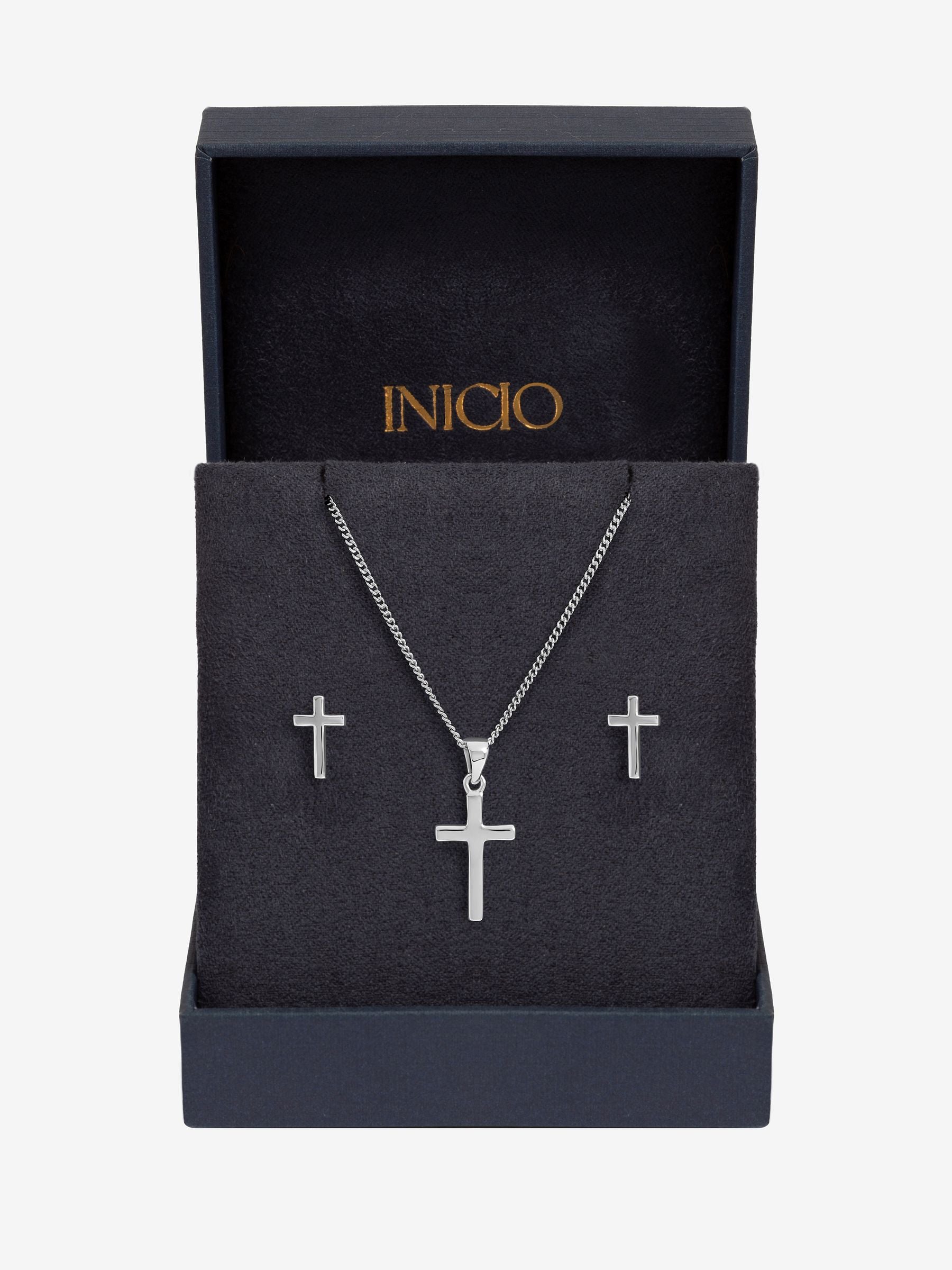 Inicio polished sterling silver plated cross set, imported from the UK