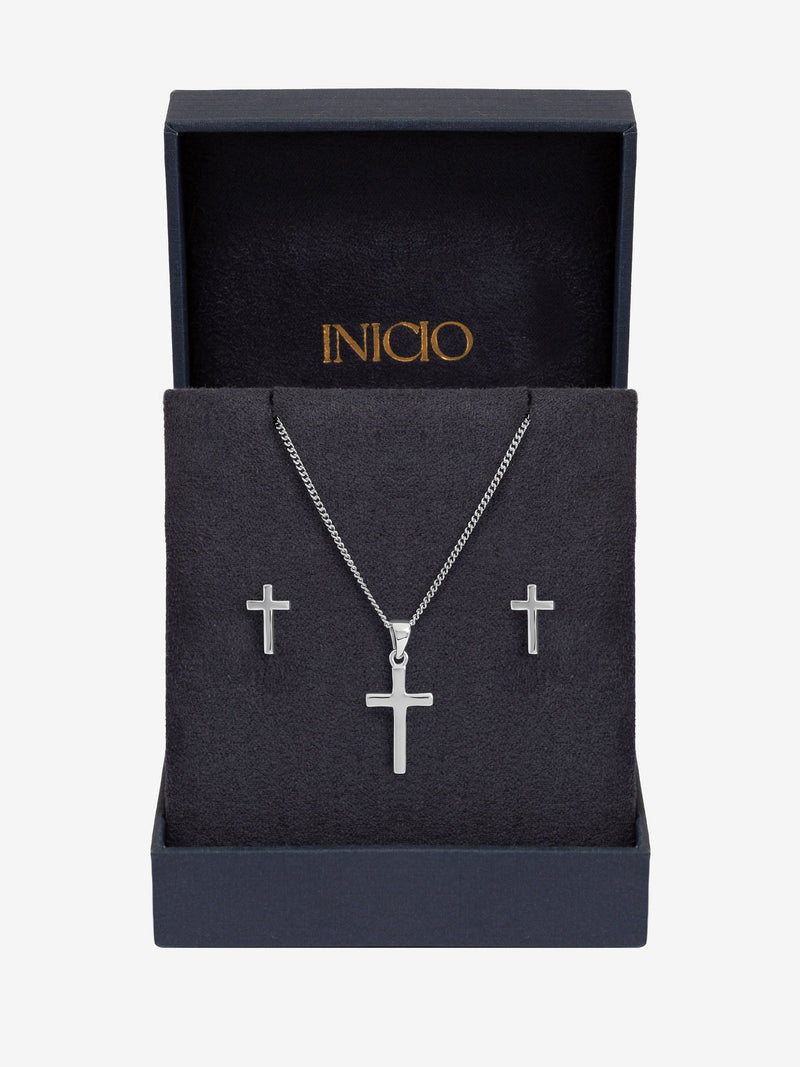 Inicio polished sterling silver plated cross set, imported from the UK
