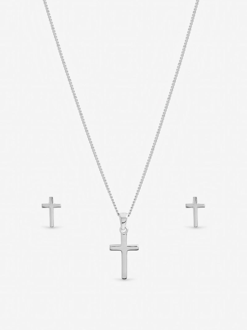 Inicio polished sterling silver plated cross set, imported from the UK