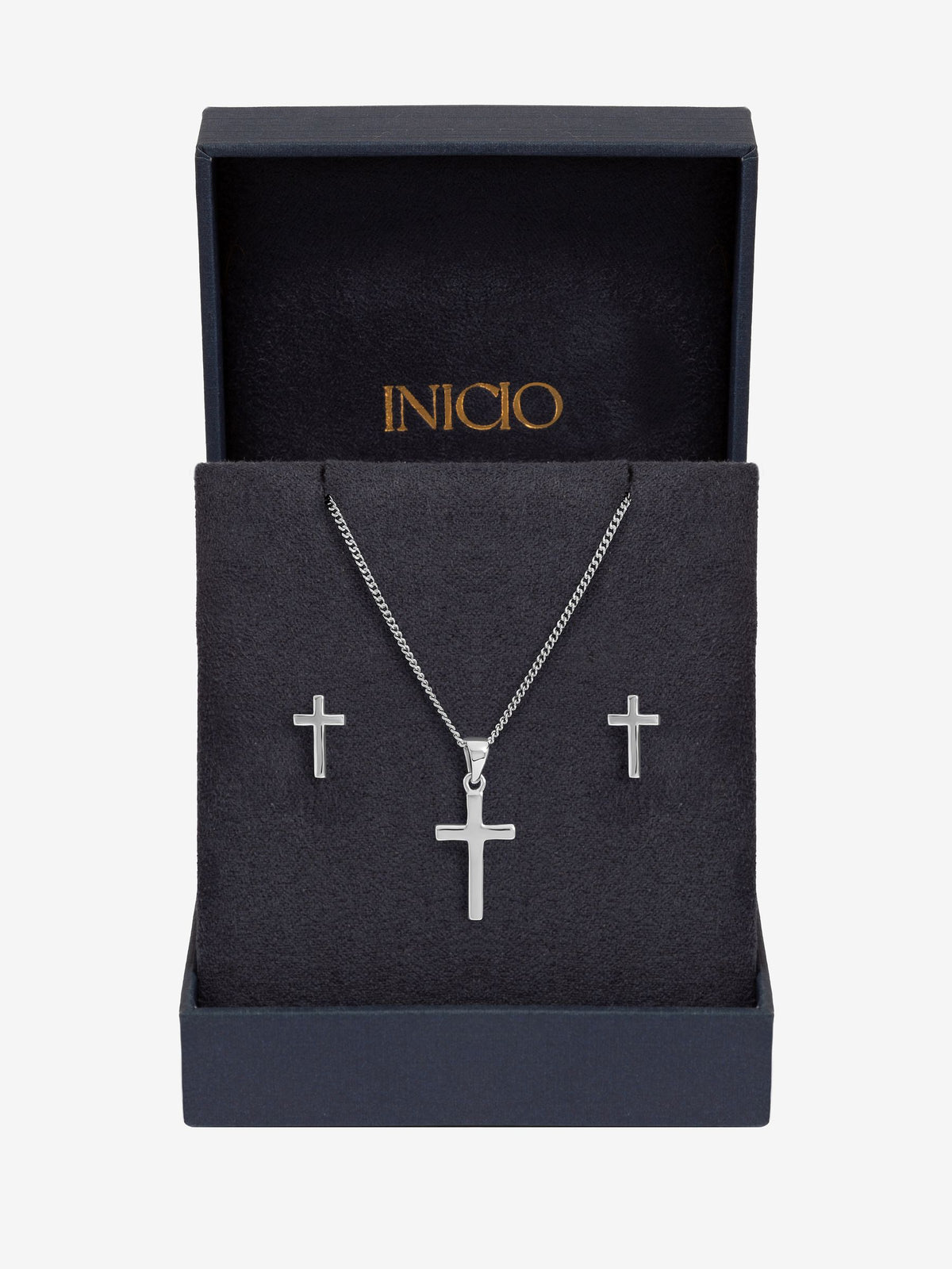 Inicio polished sterling silver plated cross set, imported from the UK