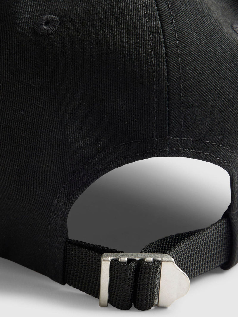 River Island black baseball cap with rubber logo badge, imported from the UK