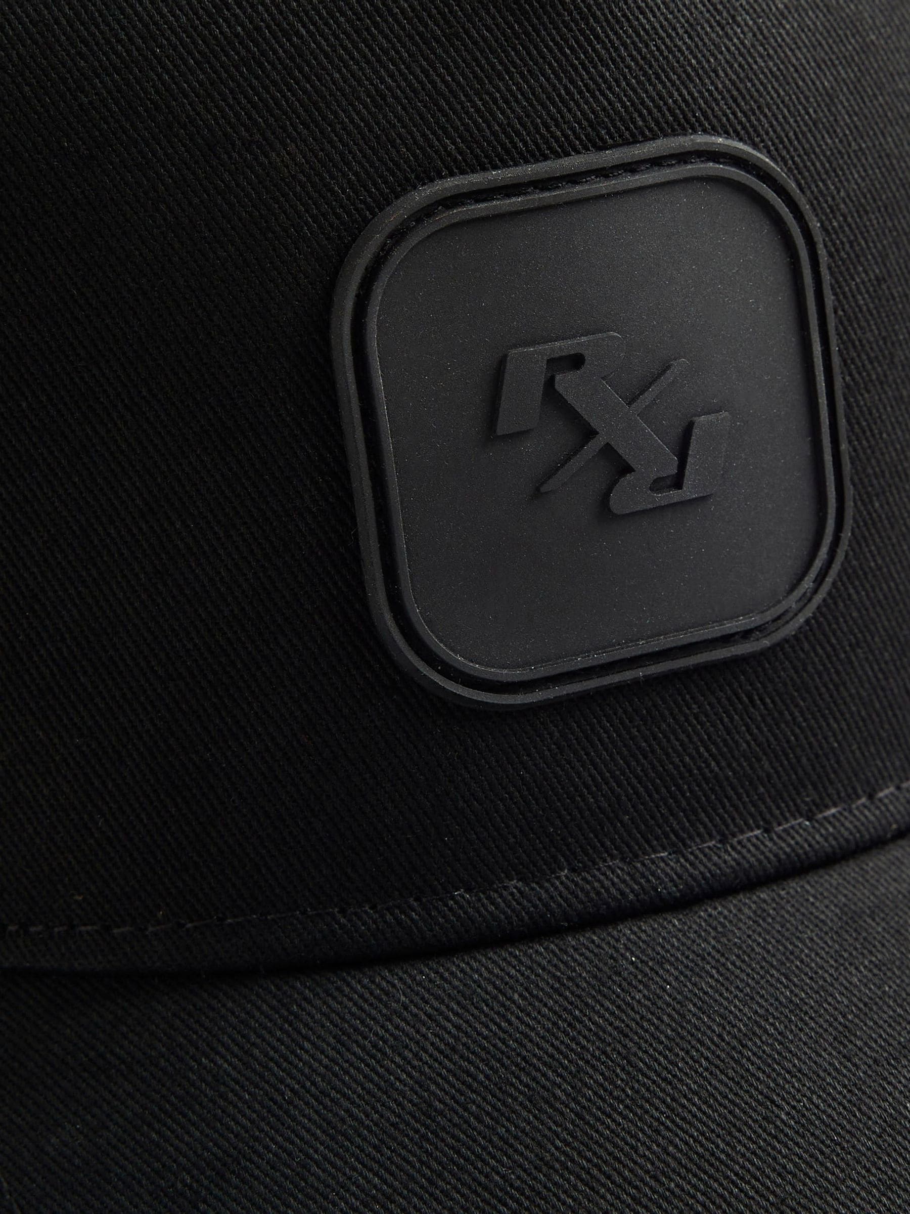 River Island black baseball cap with rubber logo badge, imported from the UK