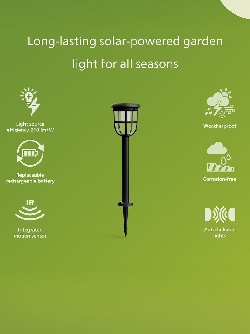 Philips black LED solar spike light (British brand)
