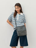Grey Leather Pocket Messenger Bag