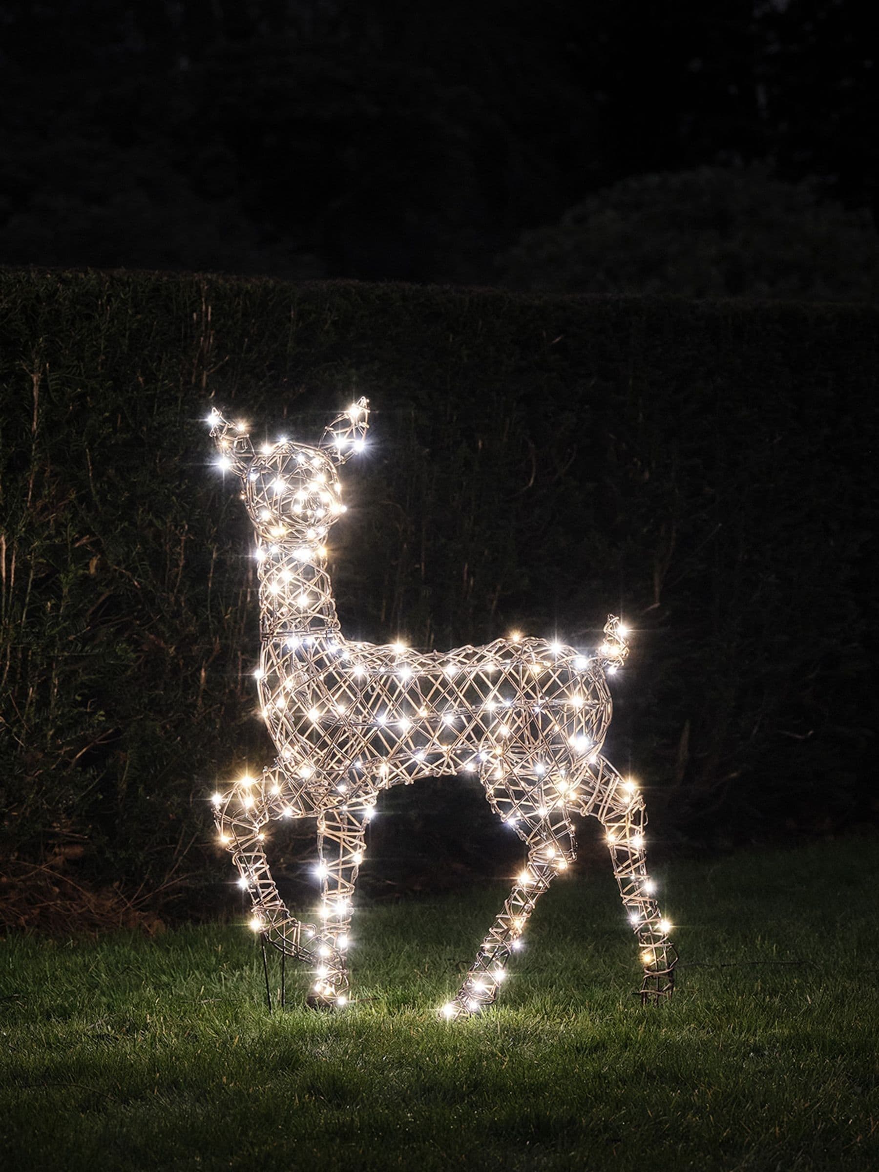 Lights4fun LED rattan doe 90cm outdoor decoration - British product