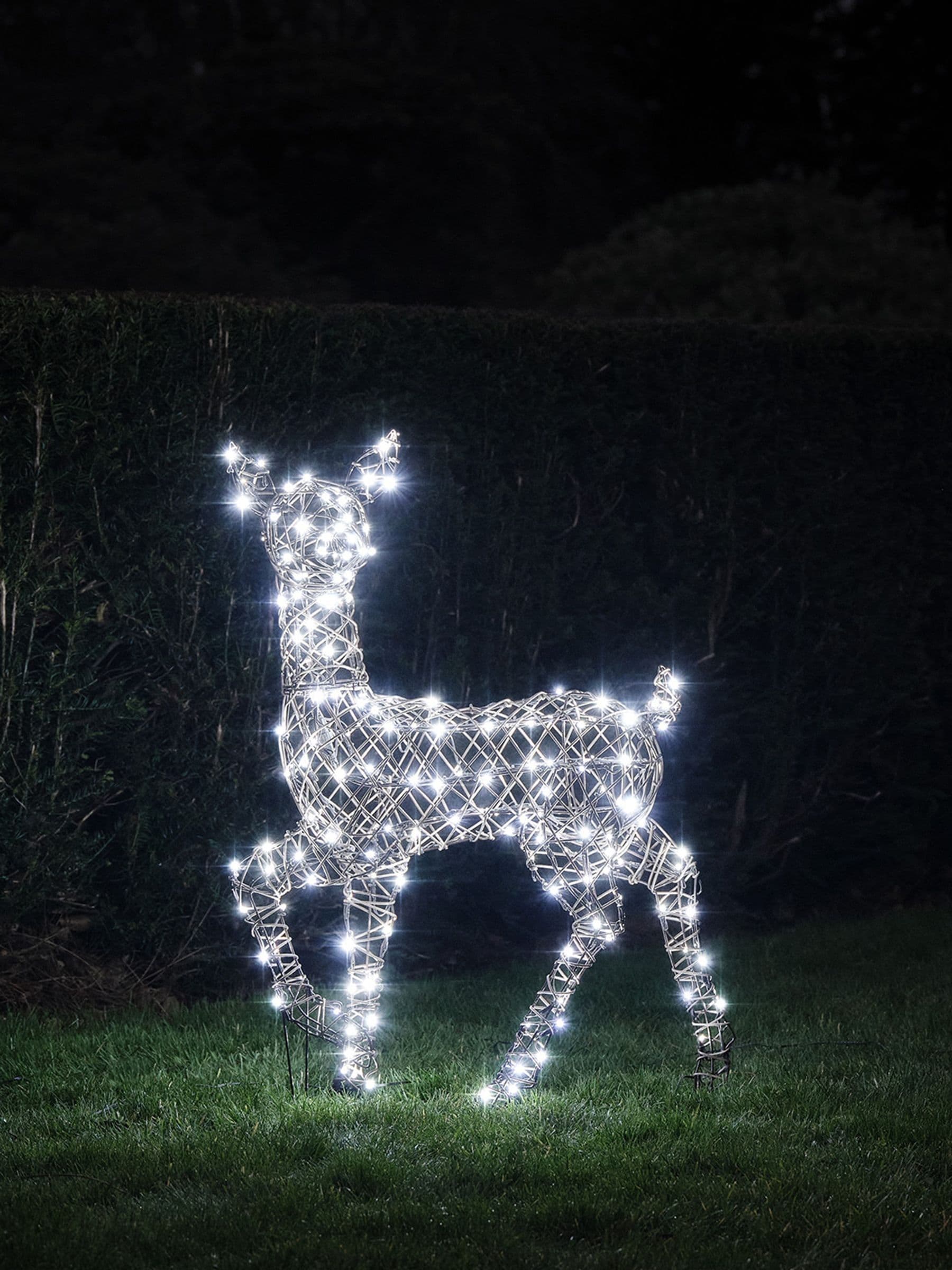 Lights4fun LED rattan doe 90cm outdoor decoration - British product