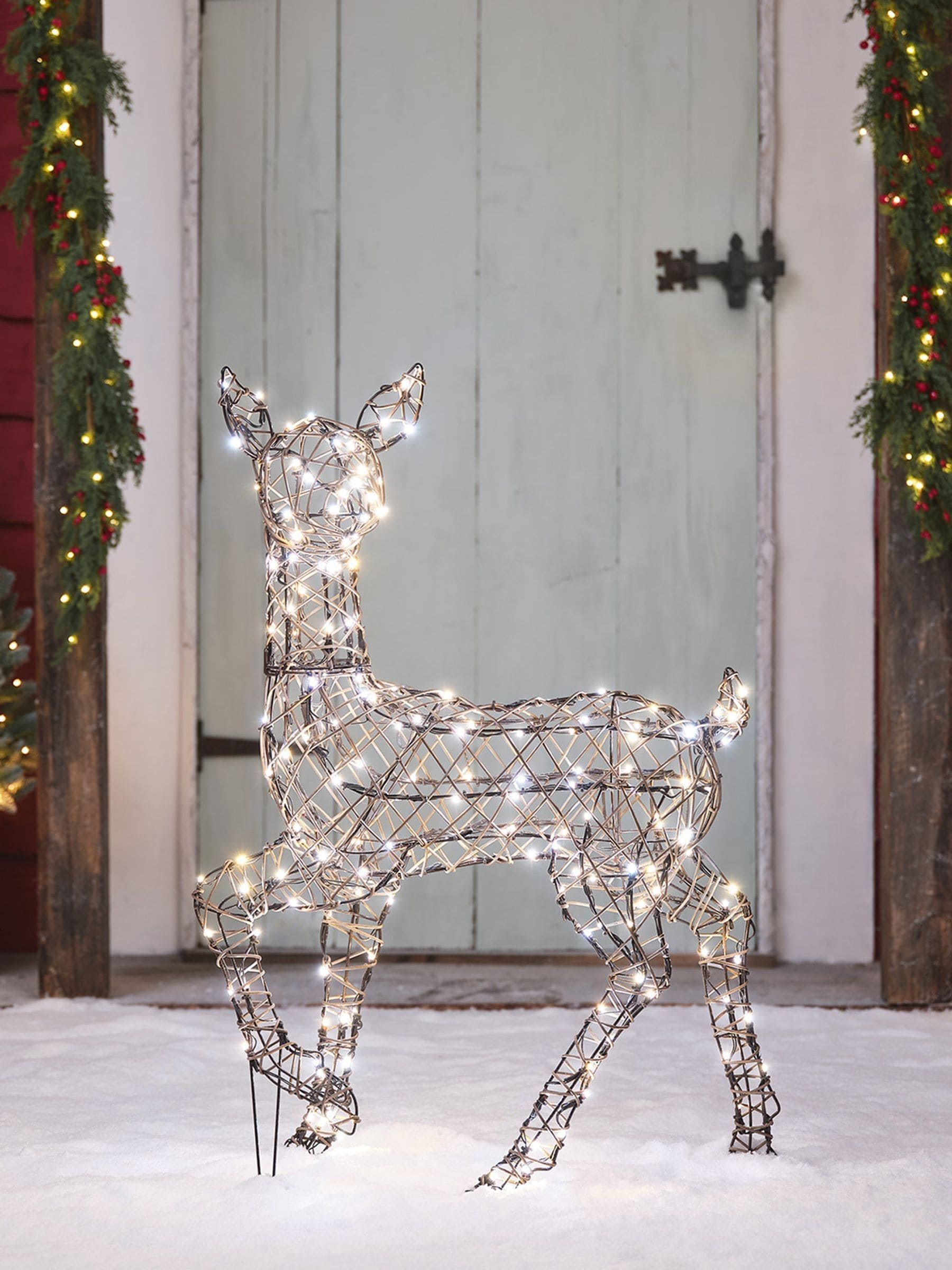 Lights4fun LED rattan doe 90cm outdoor decoration - British product