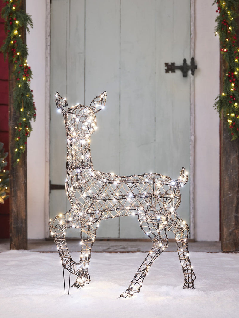 Lights4fun LED rattan doe 90cm outdoor decoration - British product