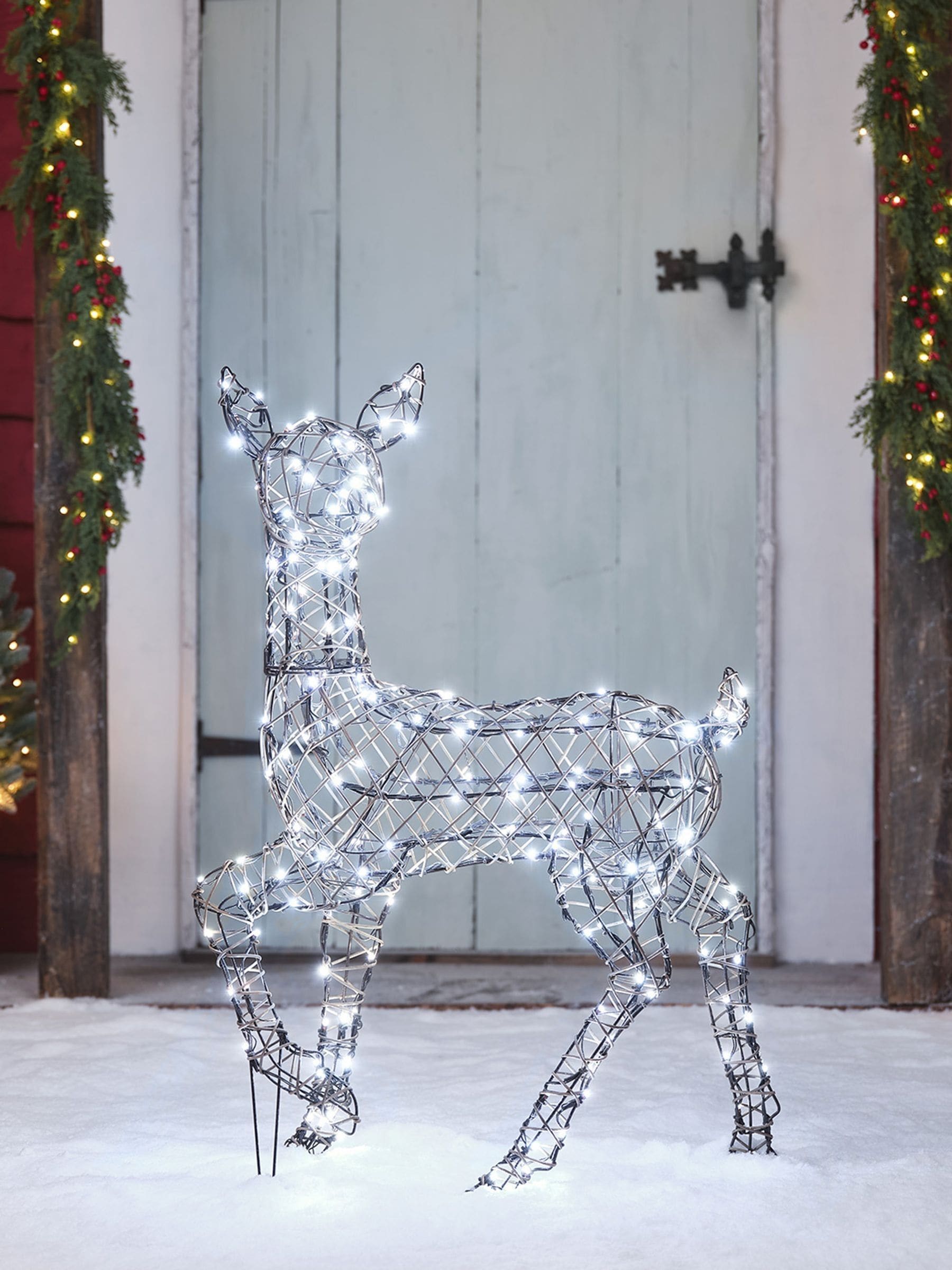 Lights4fun LED rattan doe 90cm outdoor decoration - British product