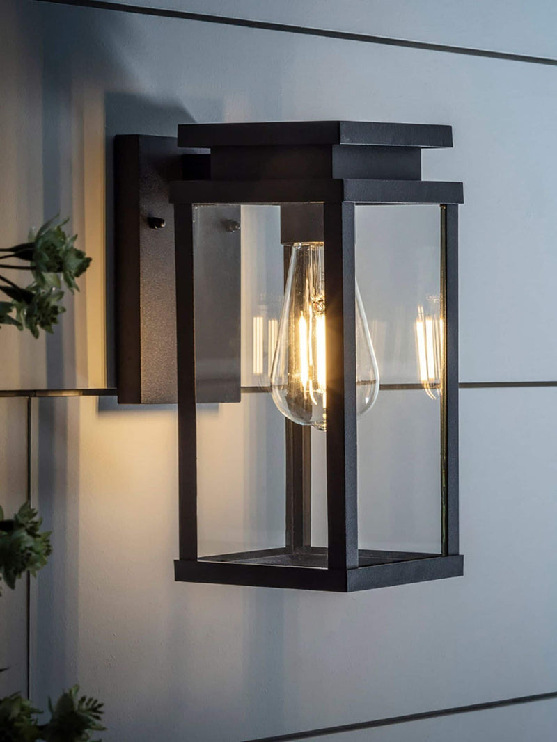 Lights4fun black ebony lantern wall light IP44 - British product