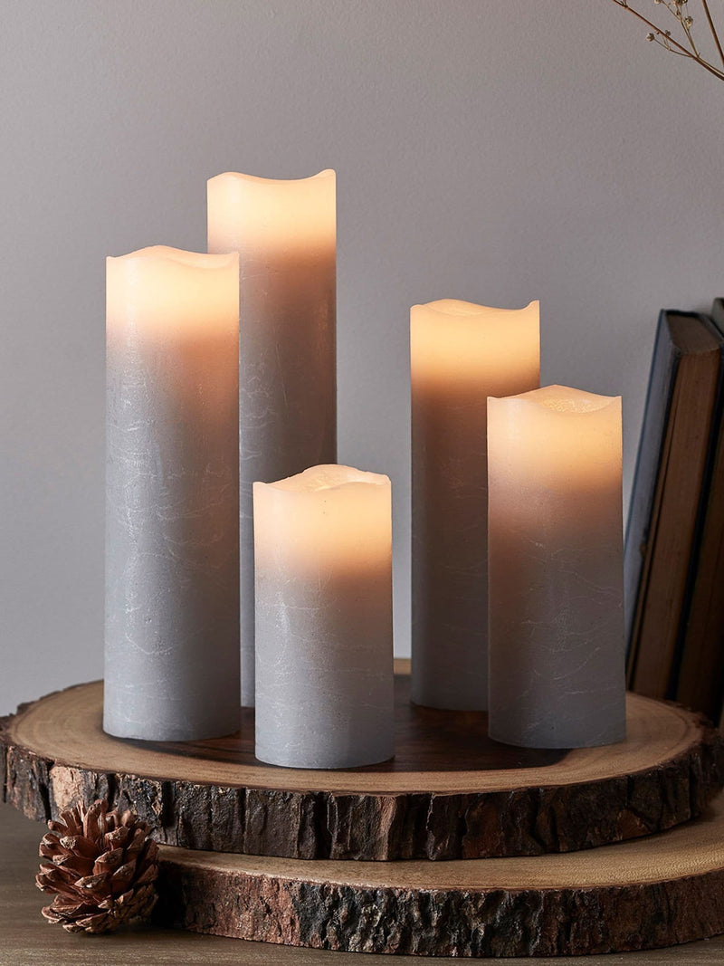 Lights4fun set of 5 slim LED pillar candles - British product