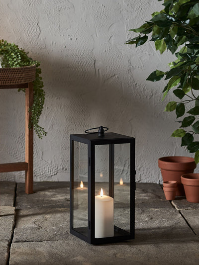 Next Lights4fun Bowen Black Garden Lantern with White TruGlow Candle, 35cm- Buy online at McGrocer