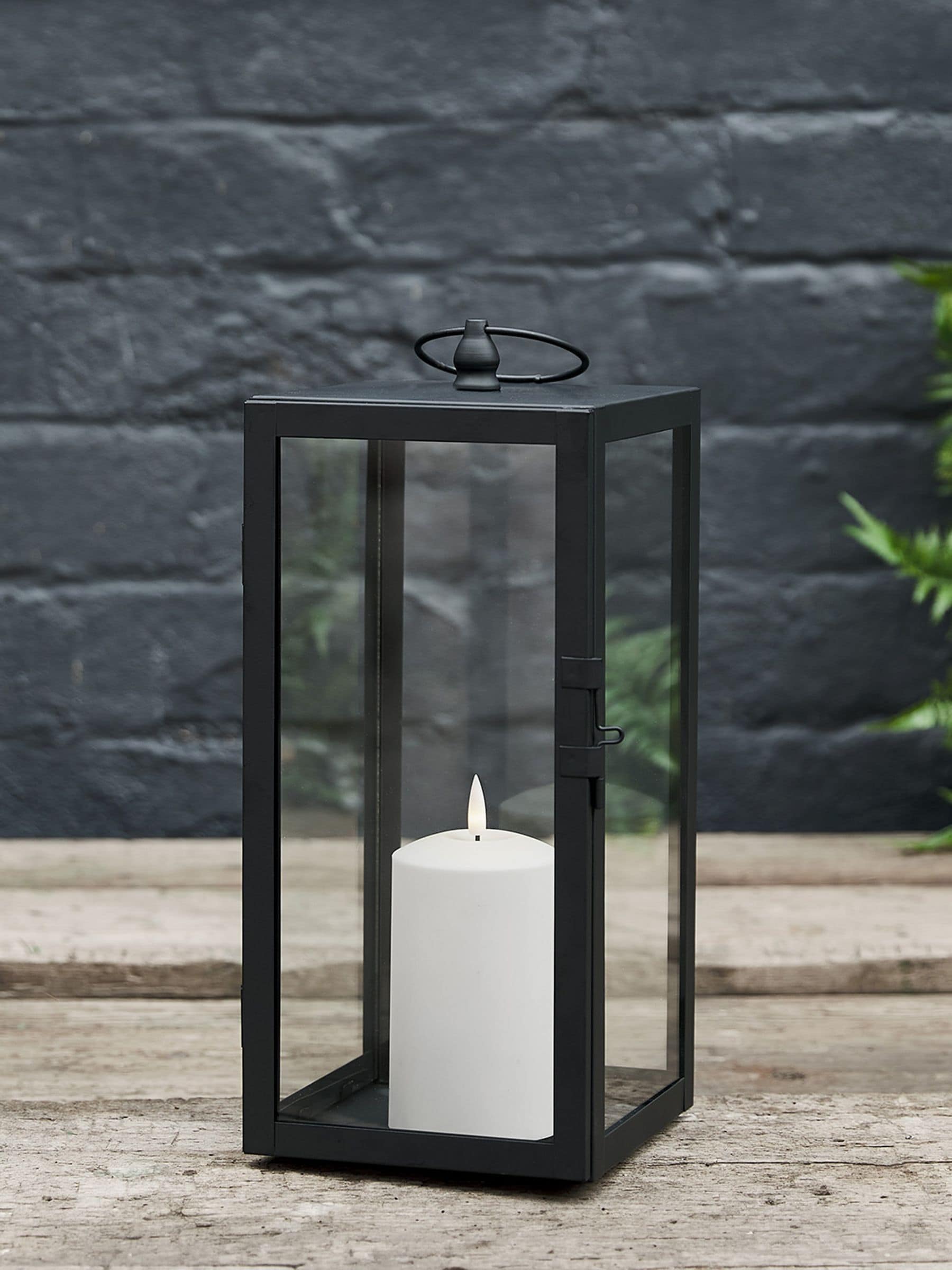 Lights4fun Bowen black garden lantern with TruGlow candle (British brand)