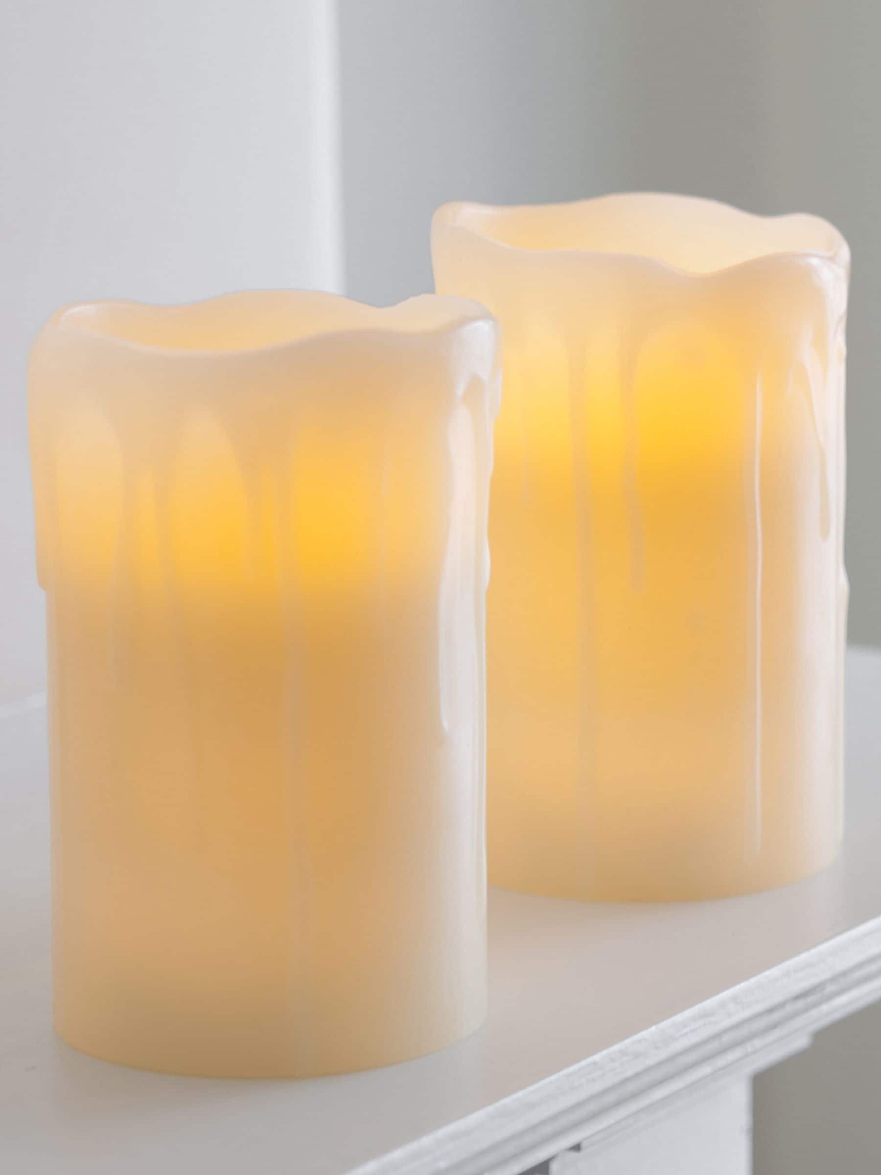 Lights4fun battery powered pillar LED candles pair 12.5cm, imported from the UK
