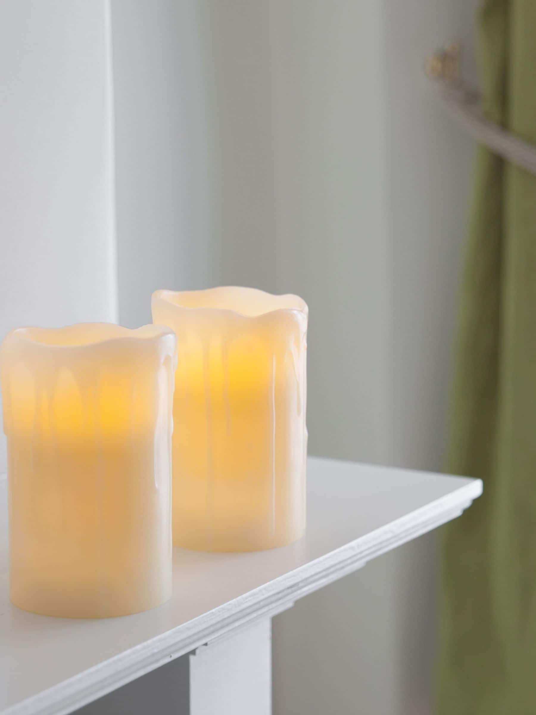 Lights4fun battery powered pillar LED candles pair 12.5cm, imported from the UK