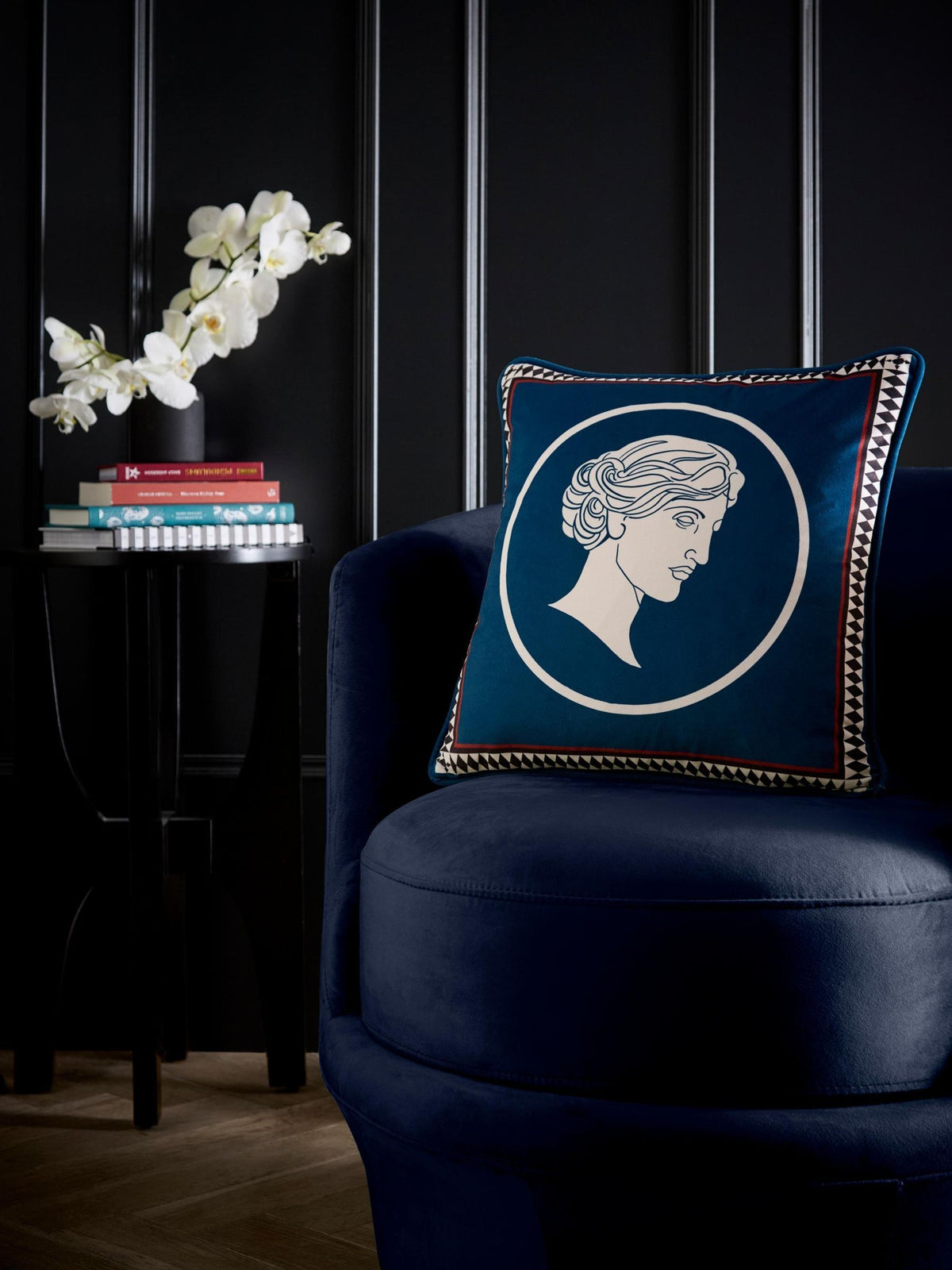 Laurence Llewelyn-Bowen Teal Goddess velvet cushion 43cm, imported from the UK