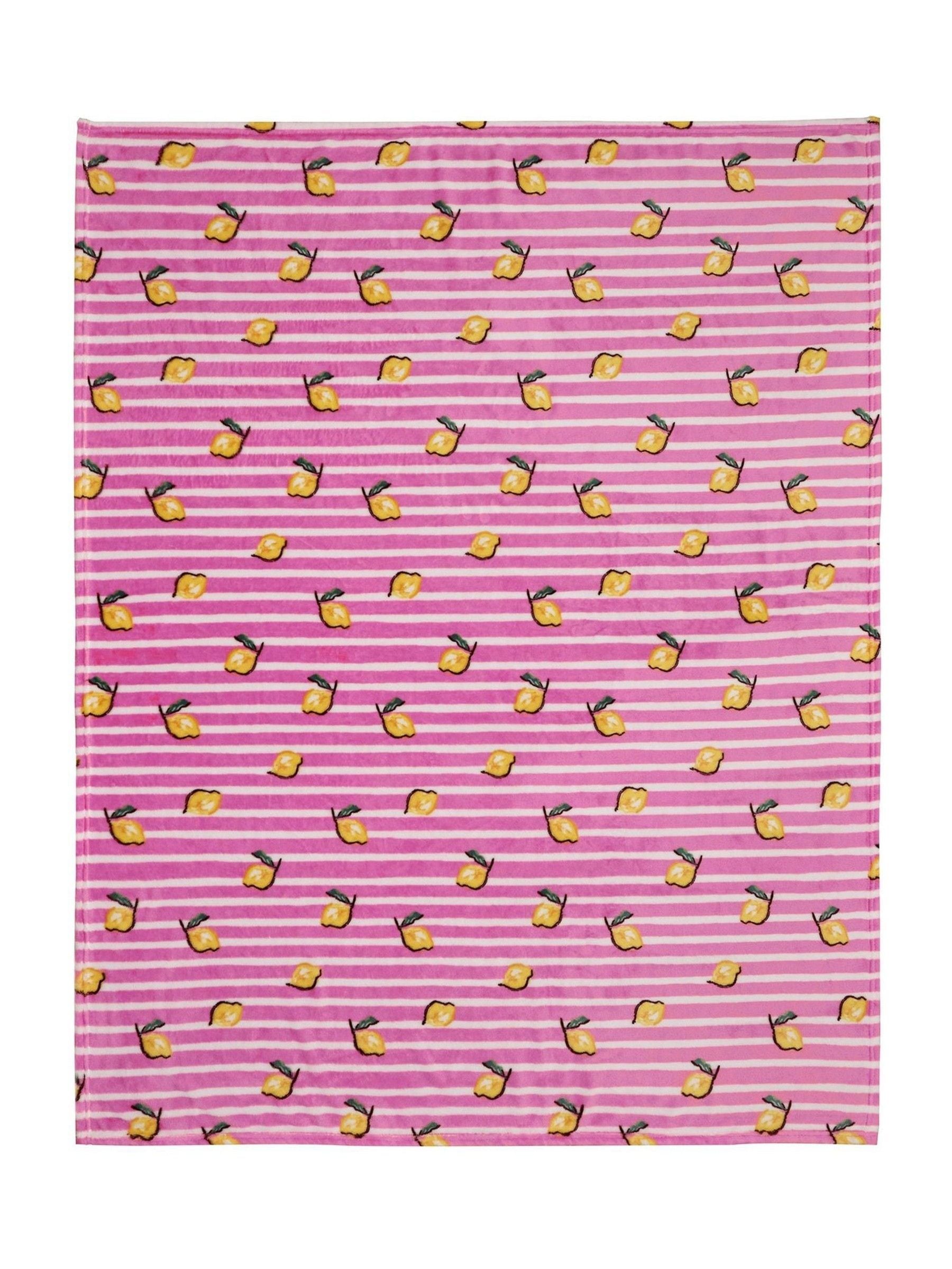 Appletree fleece throw candy-pink stripes lemons, imported from the UK