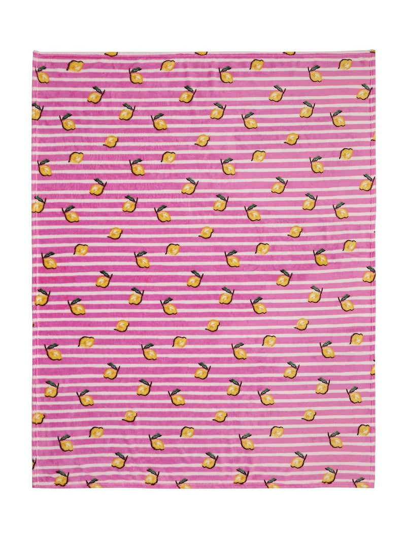 Appletree fleece throw candy-pink stripes lemons, imported from the UK
