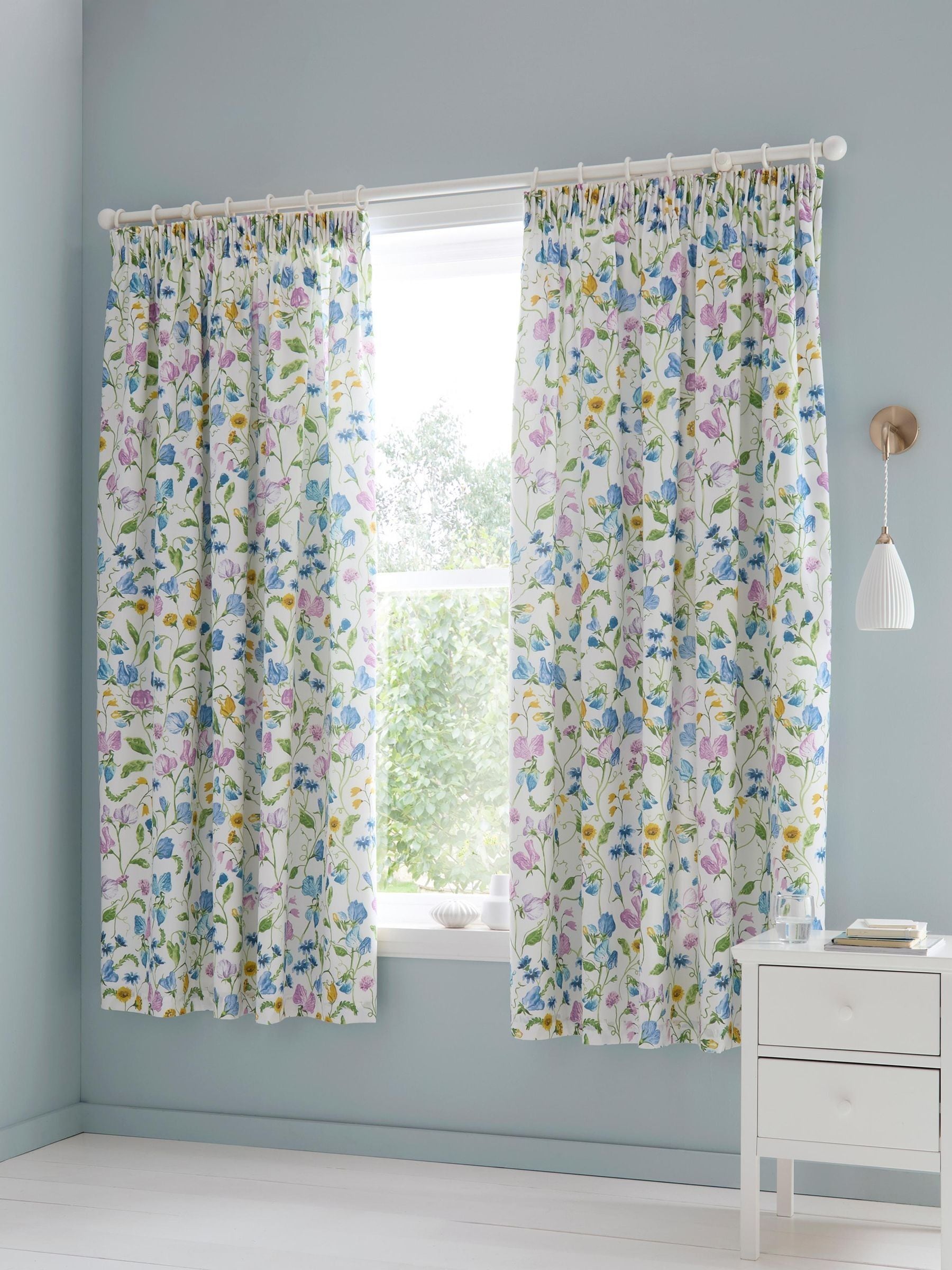 Dreams & Drapes Lilac Sweetpea Floral curtains, imported from the UK