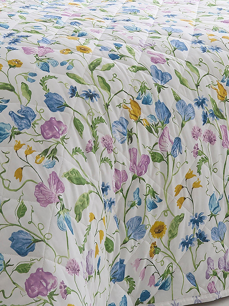 Dreams & Drapes Lilac Sweetpea floral quilted bedspread 200cm (British brand)