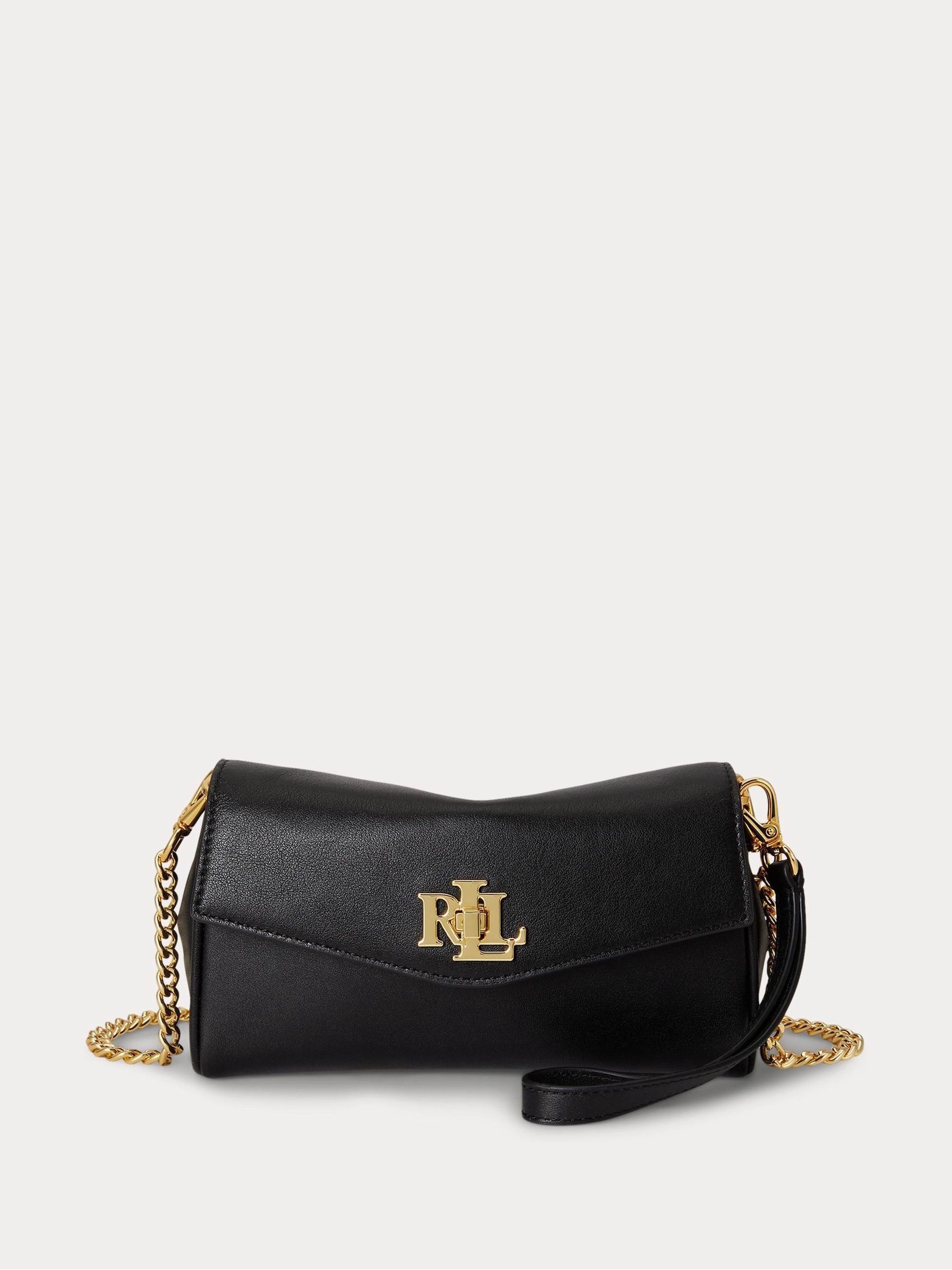 Lauren Ralph Lauren turnlock mini crossbody bag in black leather (British brand)