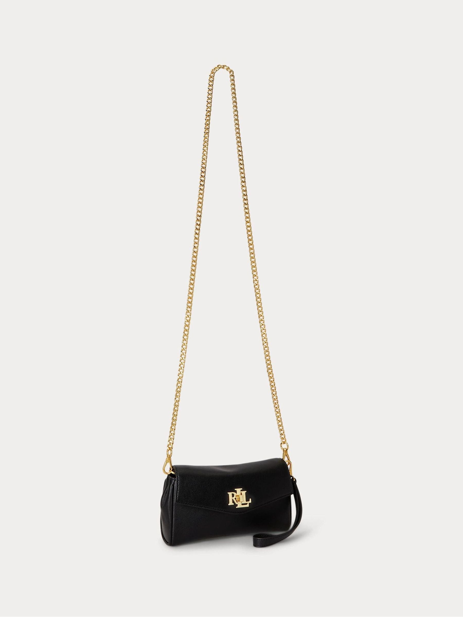Lauren Ralph Lauren turnlock mini crossbody bag in black leather (British brand)